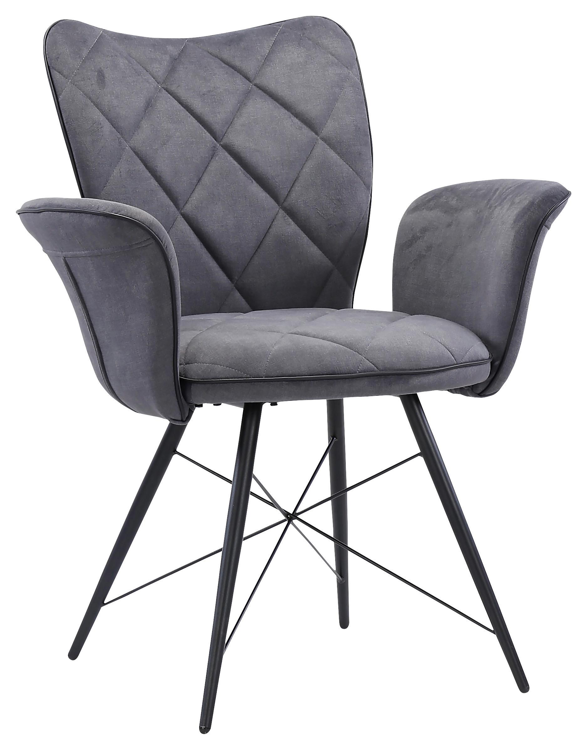 KRZESŁO Z PODŁOKIETNIKAMI CHRISTOPHER   -HOM IN- - czarny/szary, Design, metal/tkanina (72/89/62cm) - Hom`in