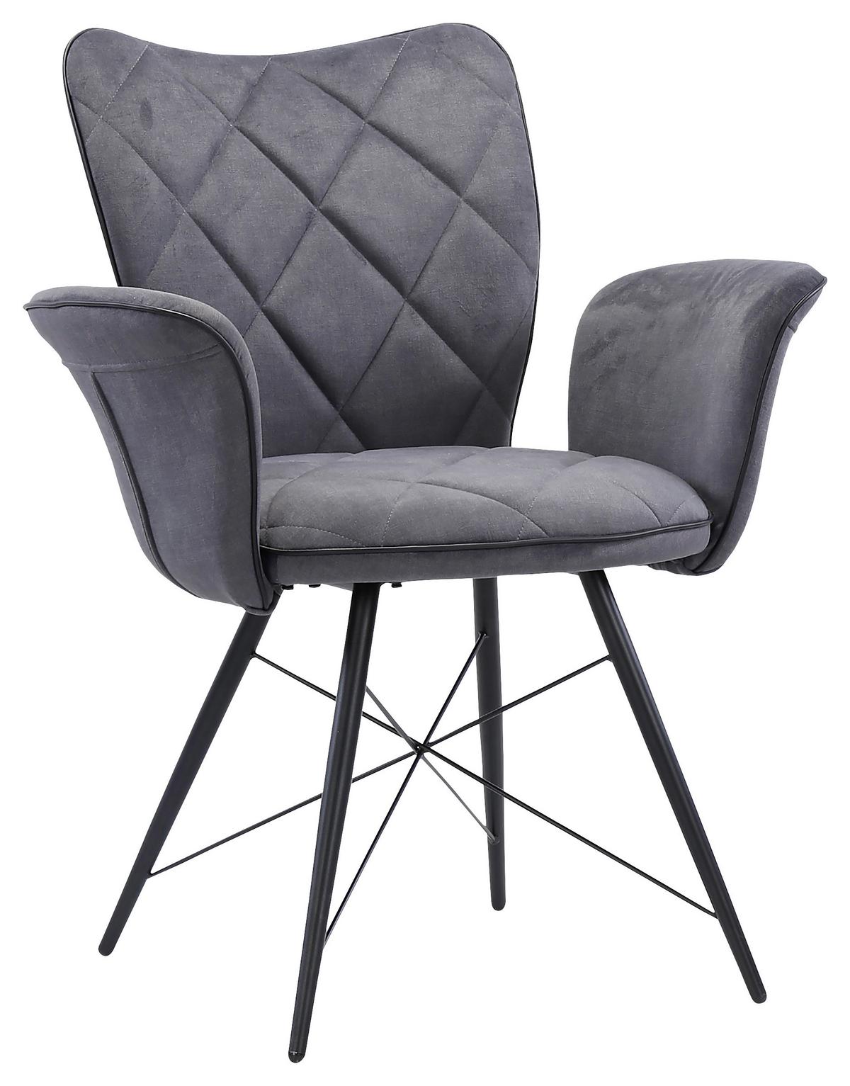 KRZESŁO Z PODŁOKIETNIKAMI CHRISTOPHER   -HOM IN- - czarny/szary, Design, metal/tkanina (72/89/62cm) - Hom`in