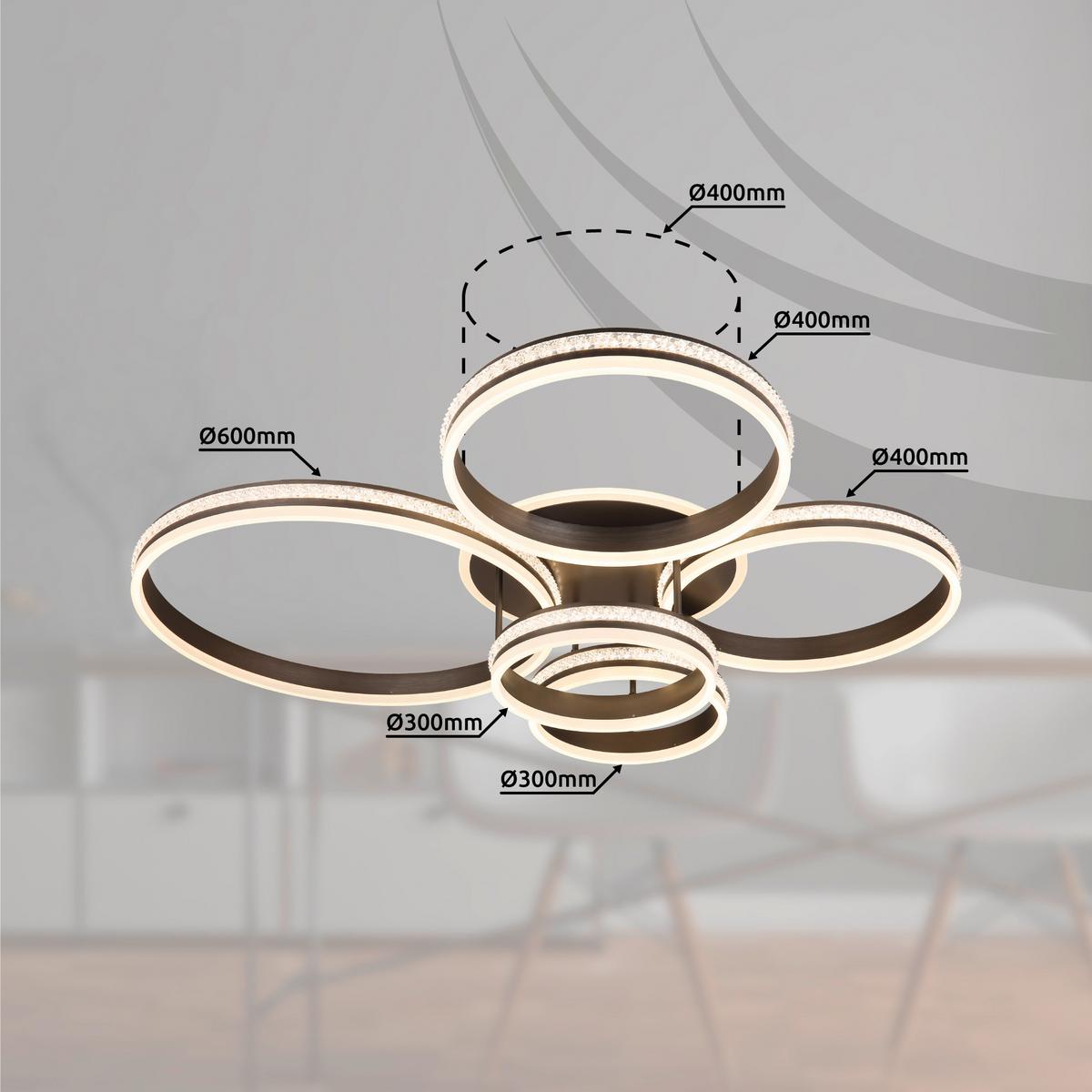 Stropna Led-svetilka Grouni, S Sijalko - barve titana/opal, Design, kovina/umetna masa (114/91/21,5cm) - Globo