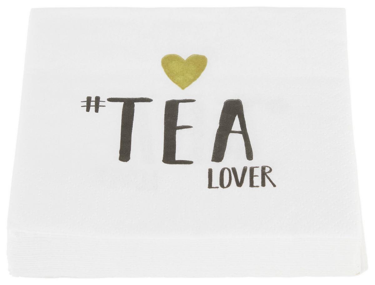 Cocktailserviette Linda in Weiss ca. 25x25cm - Weiss/Schwarz, Konventionell, Papier (25cm)