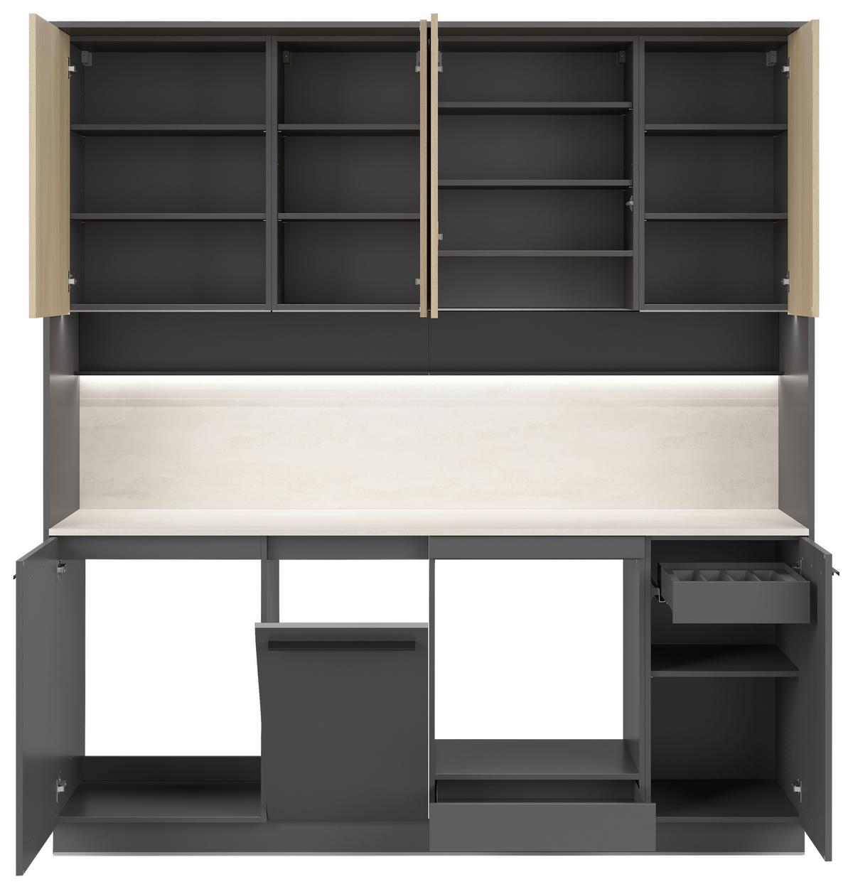 Küchenblock Milino o. Geräte Eichefarben - Eichefarben/Schwarz, Basics, Holzwerkstoff/Kunststoff (210cm) - Visiona