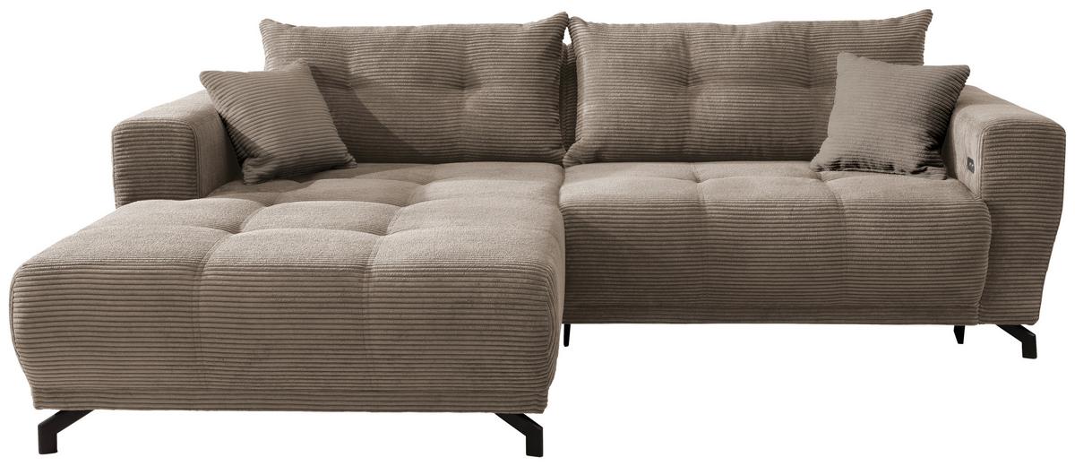 Wohnlandschaft Restato Graubraun Cord - Graubraun/Schwarz, MODERN, Holz/Textil (177/246cm) - MID.YOU