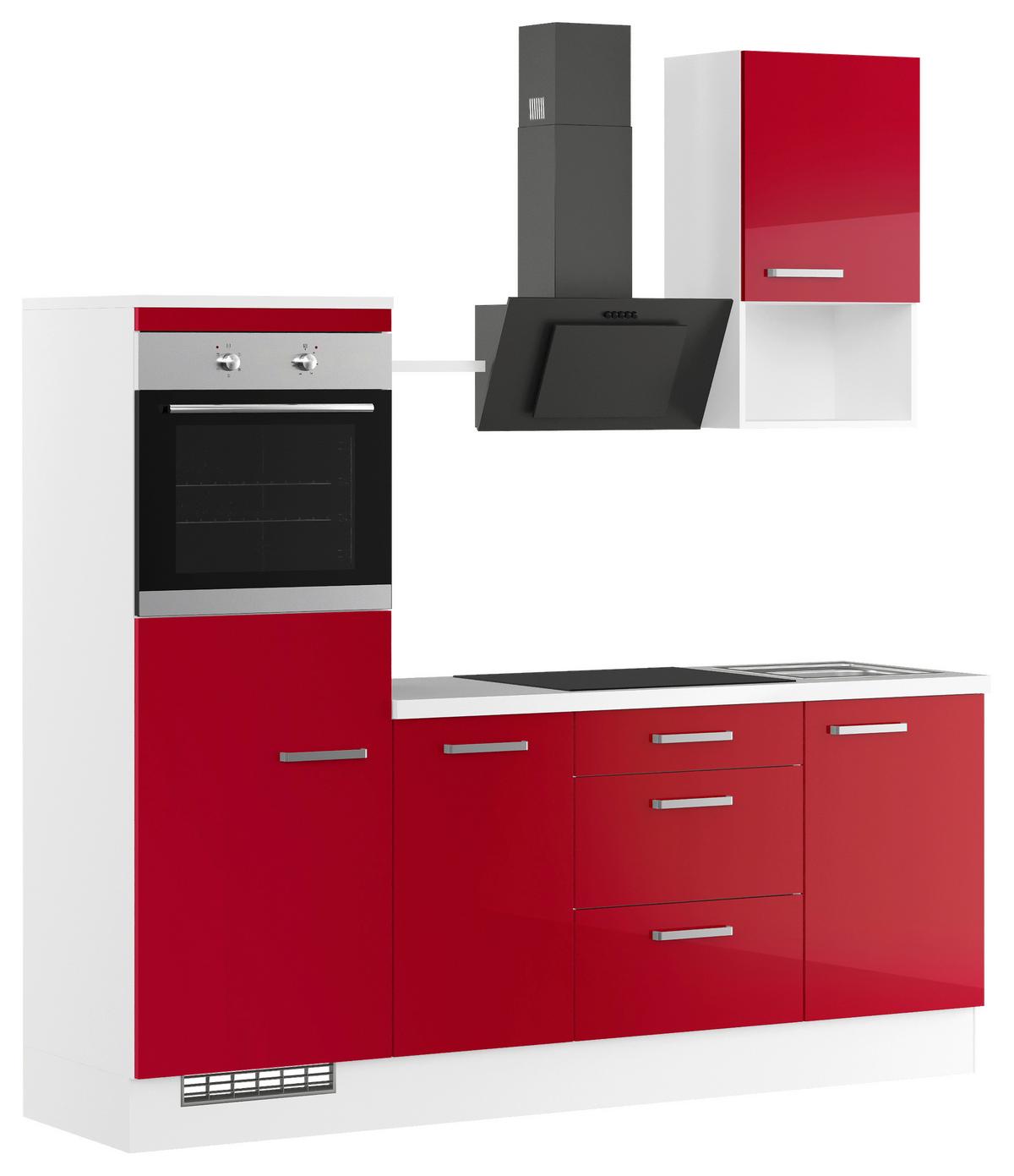 Küchenblock inkl. 5 E-Geräte IP4050 Rot/Weiß - Edelstahlfarben/Rot, Trend, Holzwerkstoff/Metall (215cm) - Impuls