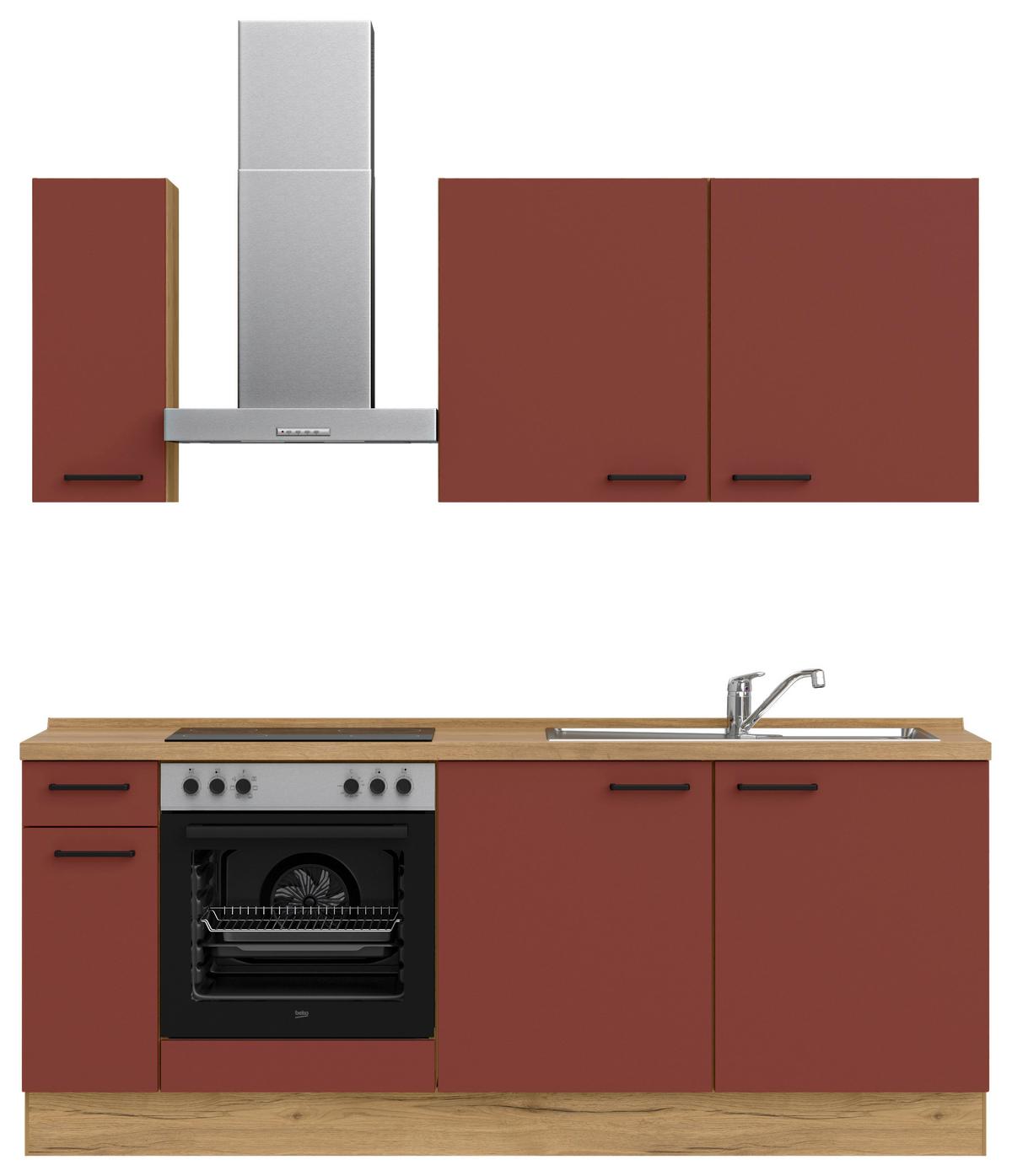 Küchenblock Easytouch Low m. Geräten Dunkelrot - Eichefarben/Schwarz, MODERN, Holzwerkstoff/Metall (210cm) - Nobilia