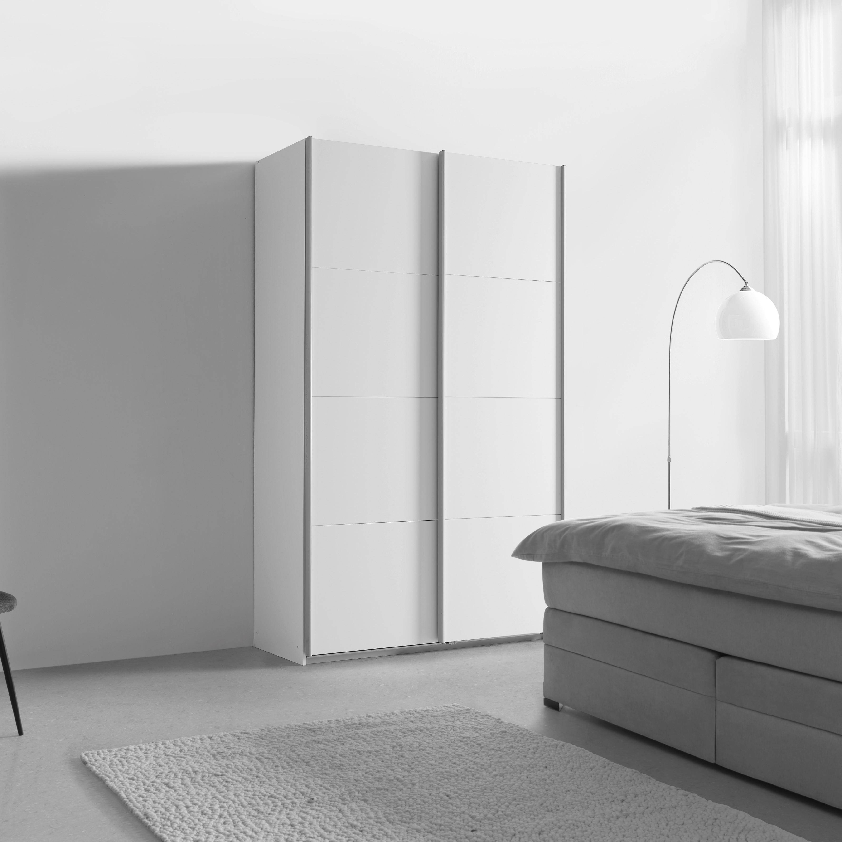 Schwebetürenschrank Quadra in Weiss - Weiss/Alufarben, Konventionell, Holzwerkstoff/Metall (136/229/57cm) - Mömax