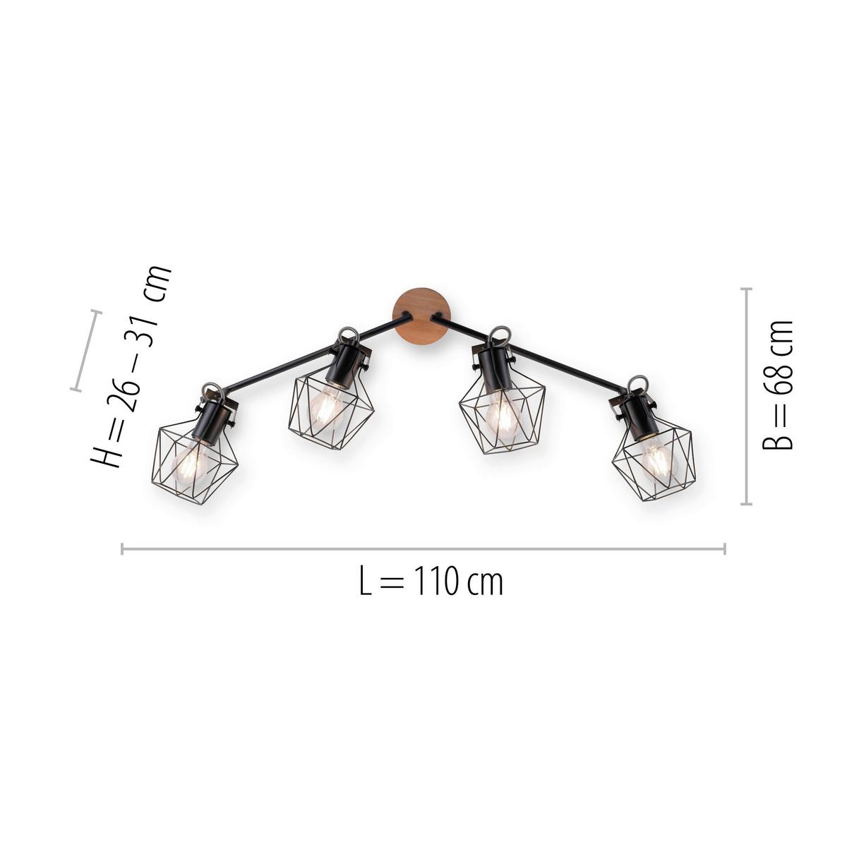 LED-Deckenleuchte 15674-78 max. 60 Watt - Schwarz, Natur, Holz/Metall (110/109/30,5cm)