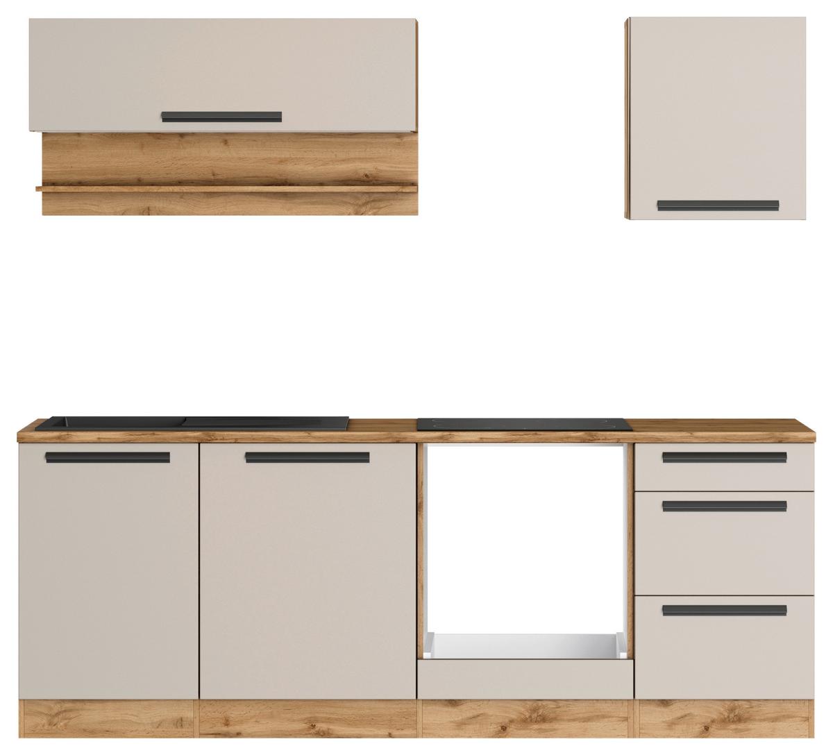 Küchenleerblock Aveiro o. Geräte Kaschmir - Kaschmir/Eiche Wotan, Trend, Holzwerkstoff/Metall (220cm) - Held