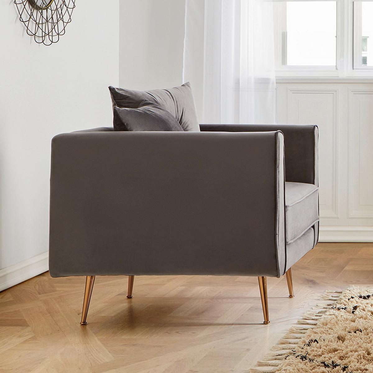 Relaxsessel Luis Grau Samt - Roségold/Grau, MODERN, Holz/Textil (90/87/87cm) - Bessagi Home