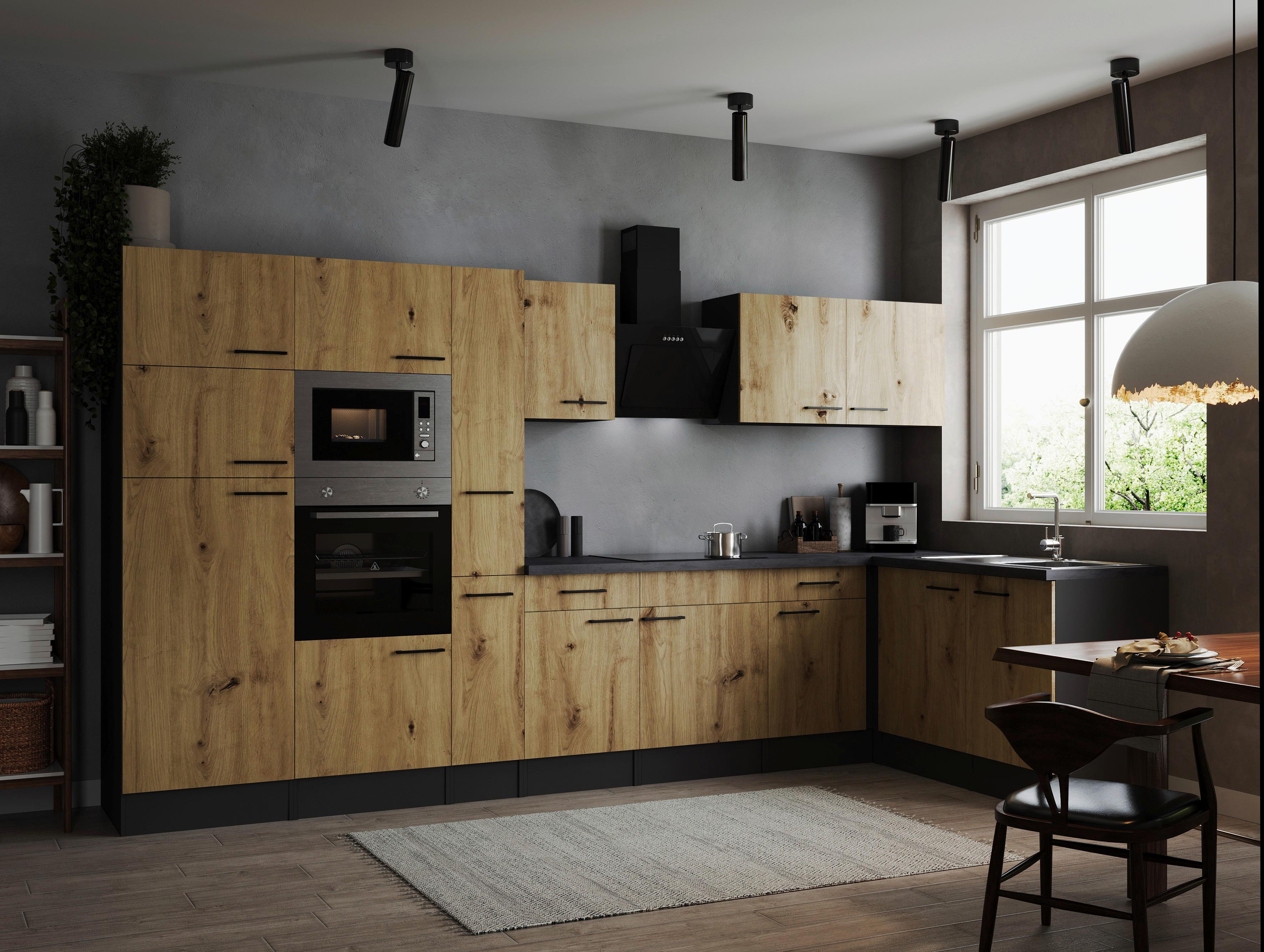 Kotna Kuhinja Z Aparati Oliver, 370x172cm - črna/siva, Design, kovina/leseni material (370/172cm) - Respekta