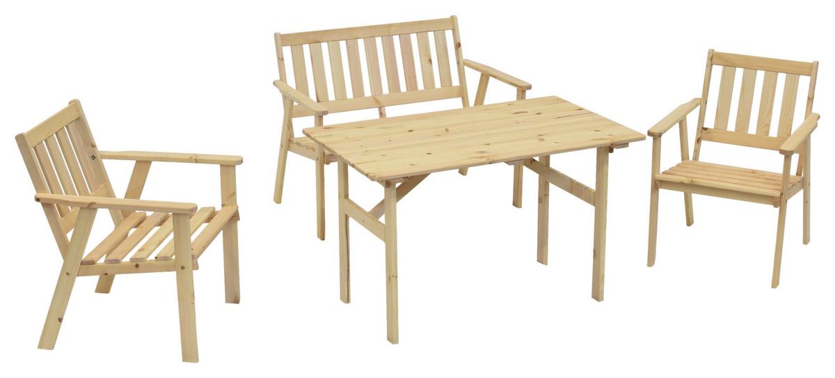 Gartenset Sylt 4-tlg. Kiefer massiv - Naturfarben, MODERN, Holz - Gardenson