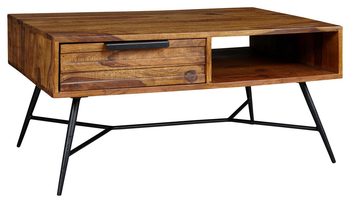 COUCHTISCH NISHAN - Sheeshamfarben/Schwarz, Design, Holz/Metall (87/41/55cm) - MID.YOU