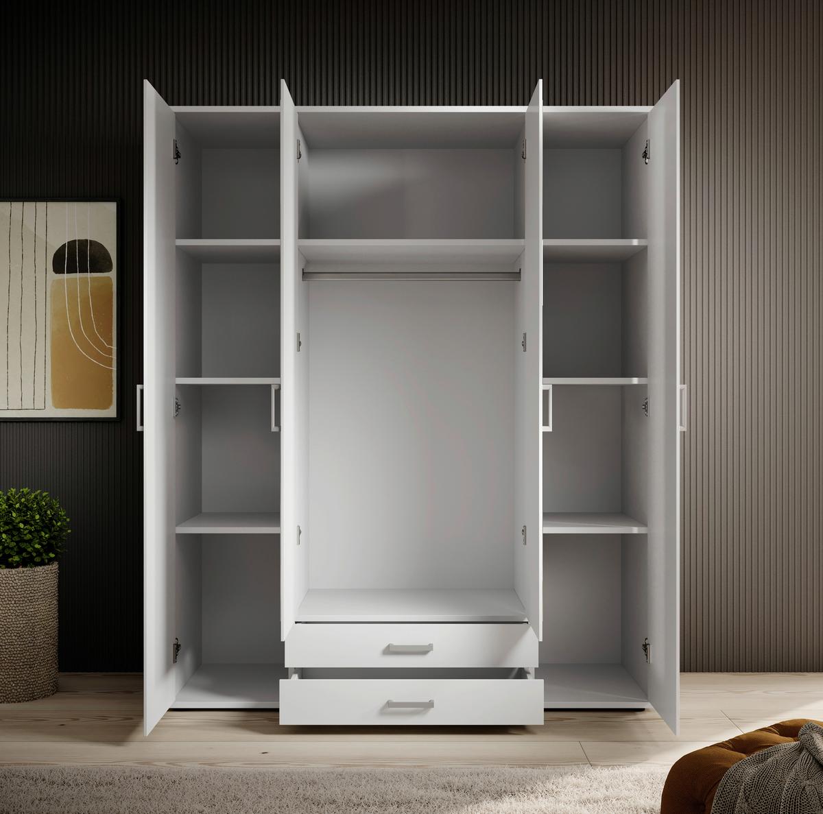 Omara Za Oblačila Karl, Bela, 160 Cm - srebrne barve/bela, Design, steklo/leseni material (159,2/196/53,5cm) - P & B