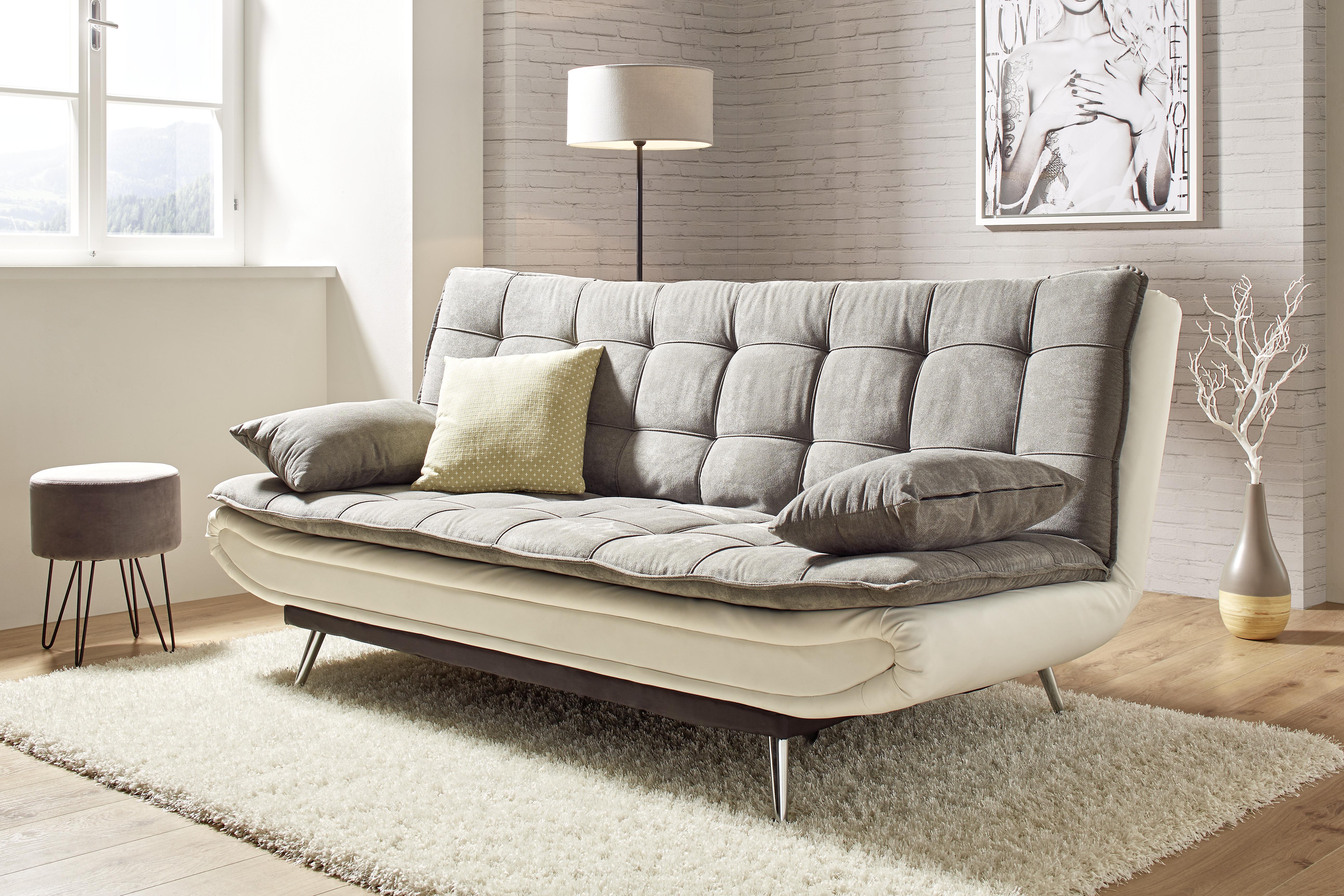 Bettsofa in Grau mit Bettfunktion - Silberfarben/weiss, Holz/Textil (196/92/98cm) - Modern Living