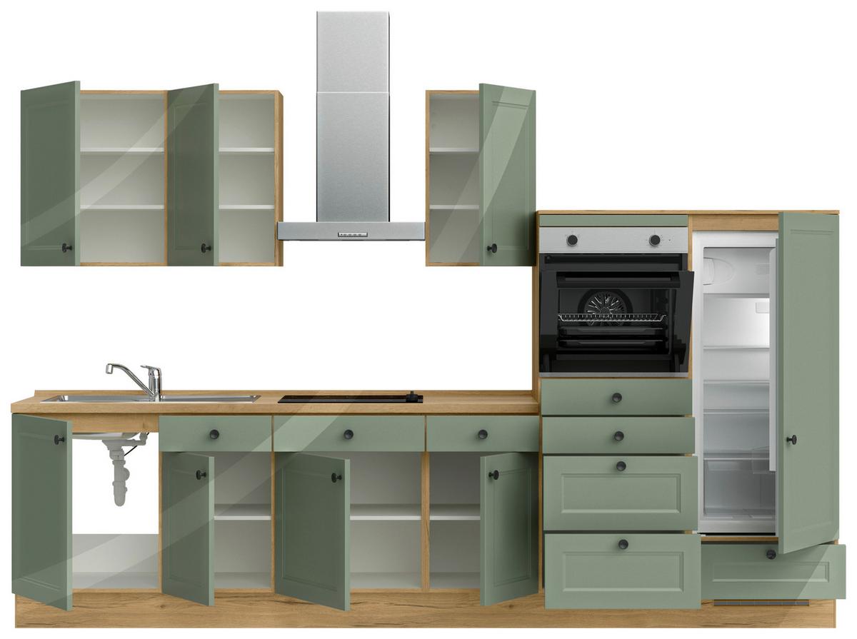 Küchenleerblock Cascada Low o. Geräte Grün - Eichefarben/Schwarz, MODERN, Holzwerkstoff/Metall (330cm) - Nobilia