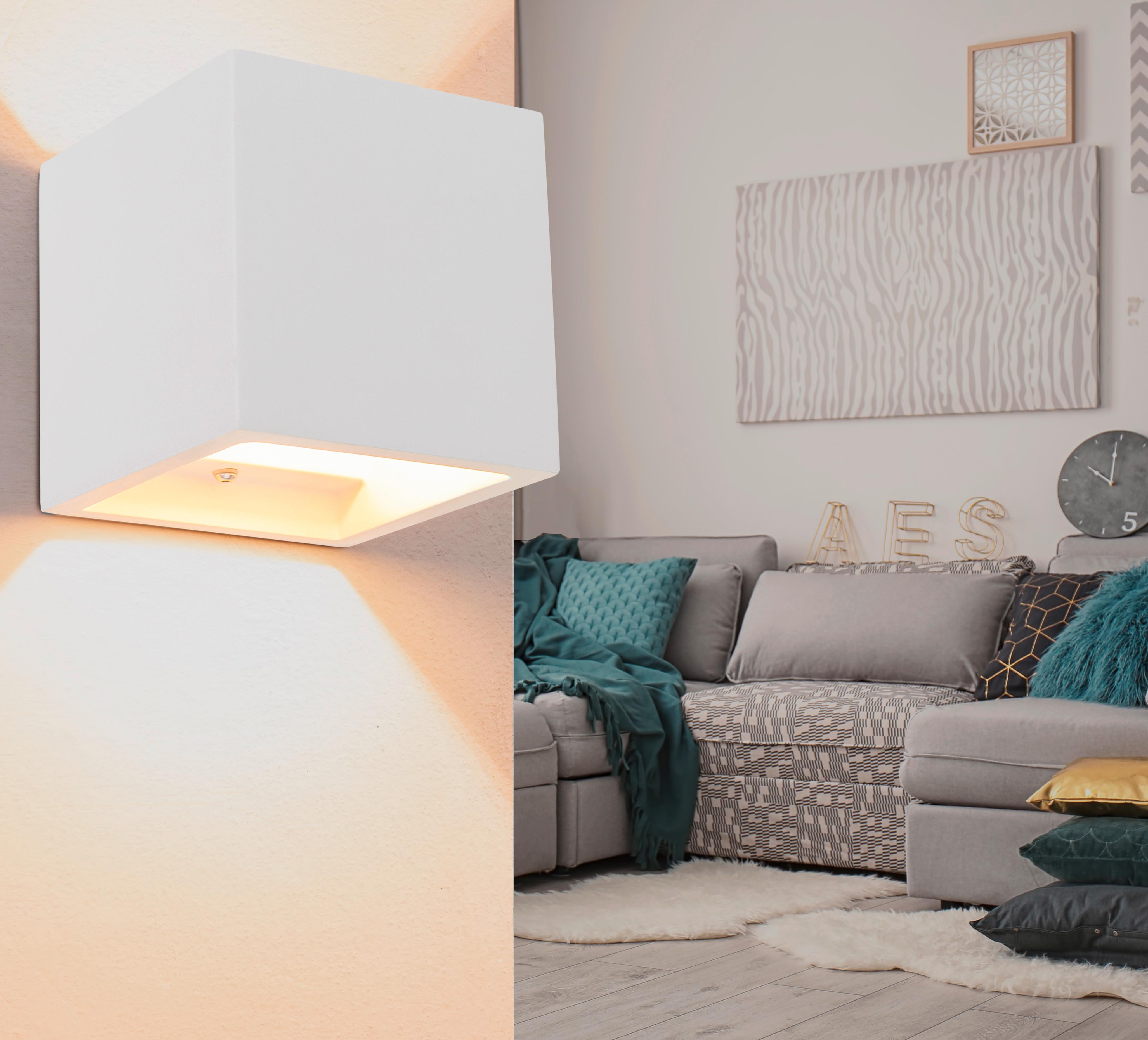 Wandleuchte Christine Weiß max. 40 Watt - Weiß, Design, Naturmaterialien (11,5/11,5/11,5cm) - Globo