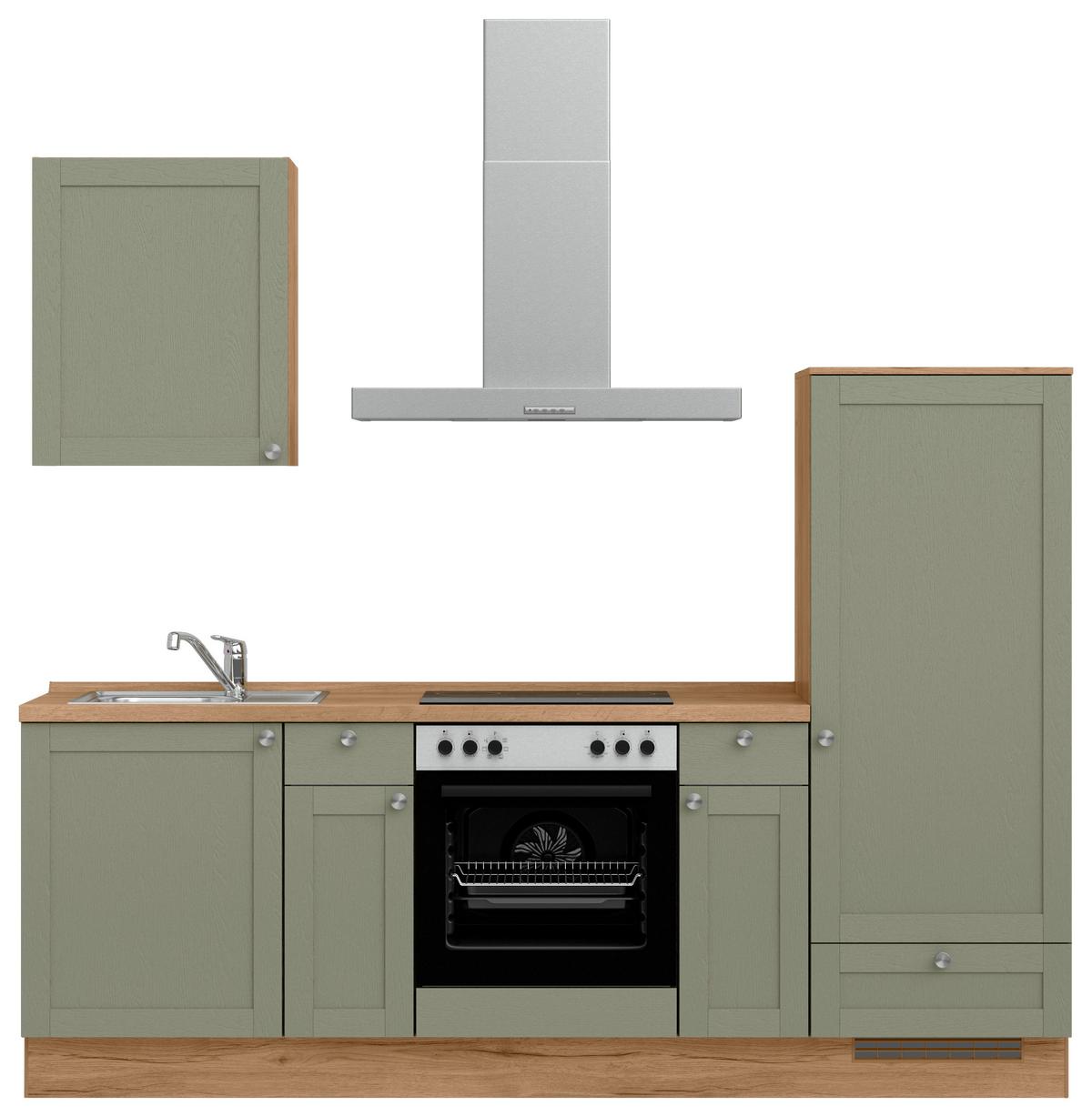 Küchenleerblock Frame Low o. Geräte Olivgrün - Edelstahlfarben/Eichefarben, MODERN, Holzwerkstoff/Metall (240cm) - Nobilia