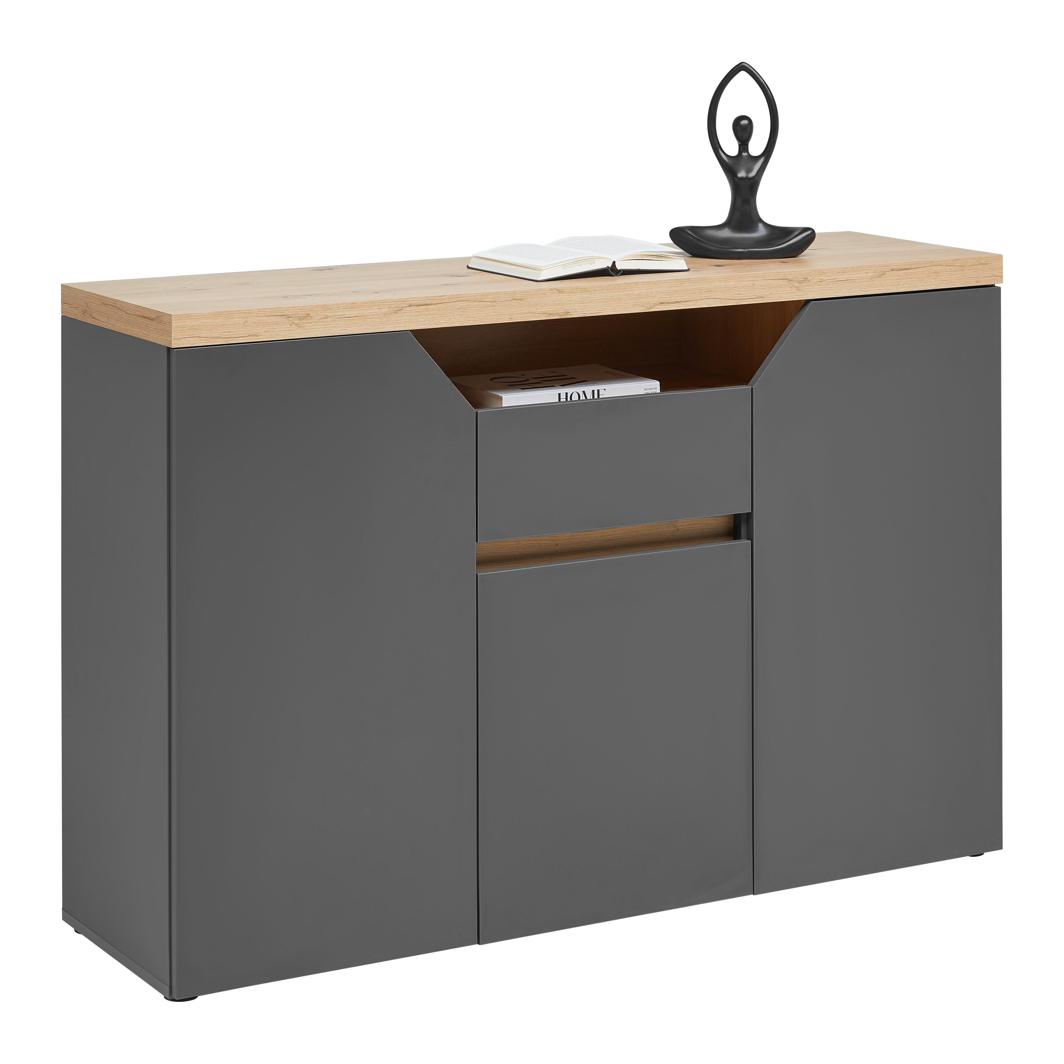Sideboard Pepe Graphitfarben/Eiche Artisan - Graphitfarben/Schwarz, MODERN, Holzwerkstoff/Kunststoff (135/90/40cm) - Mömax