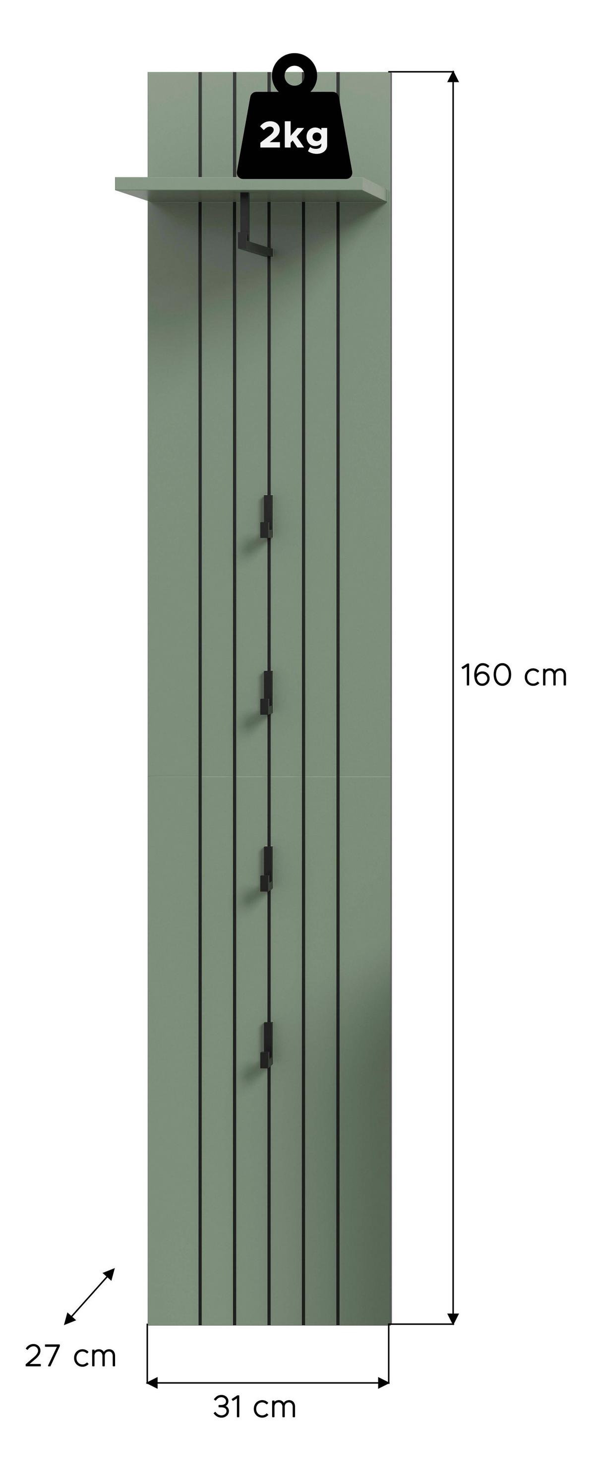 Garderobni Panel Station, Sivozelena - sivozelena, Design, leseni material (31/160/27cm) - MID.YOU