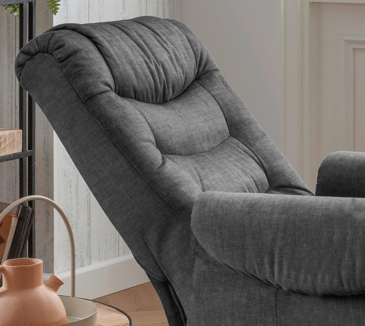 Fernsehsessel Nino Dunkelgrau Velours - Dunkelgrau/Schwarz, Design, Kunststoff/Textil (78/107/93cm) - Livetastic