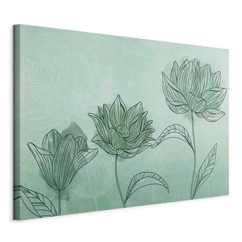 Slika Na Platnu Three Flowers - metino zelena, Basics, tekstil/leseni material (60/40/1.2cm) - artgeist