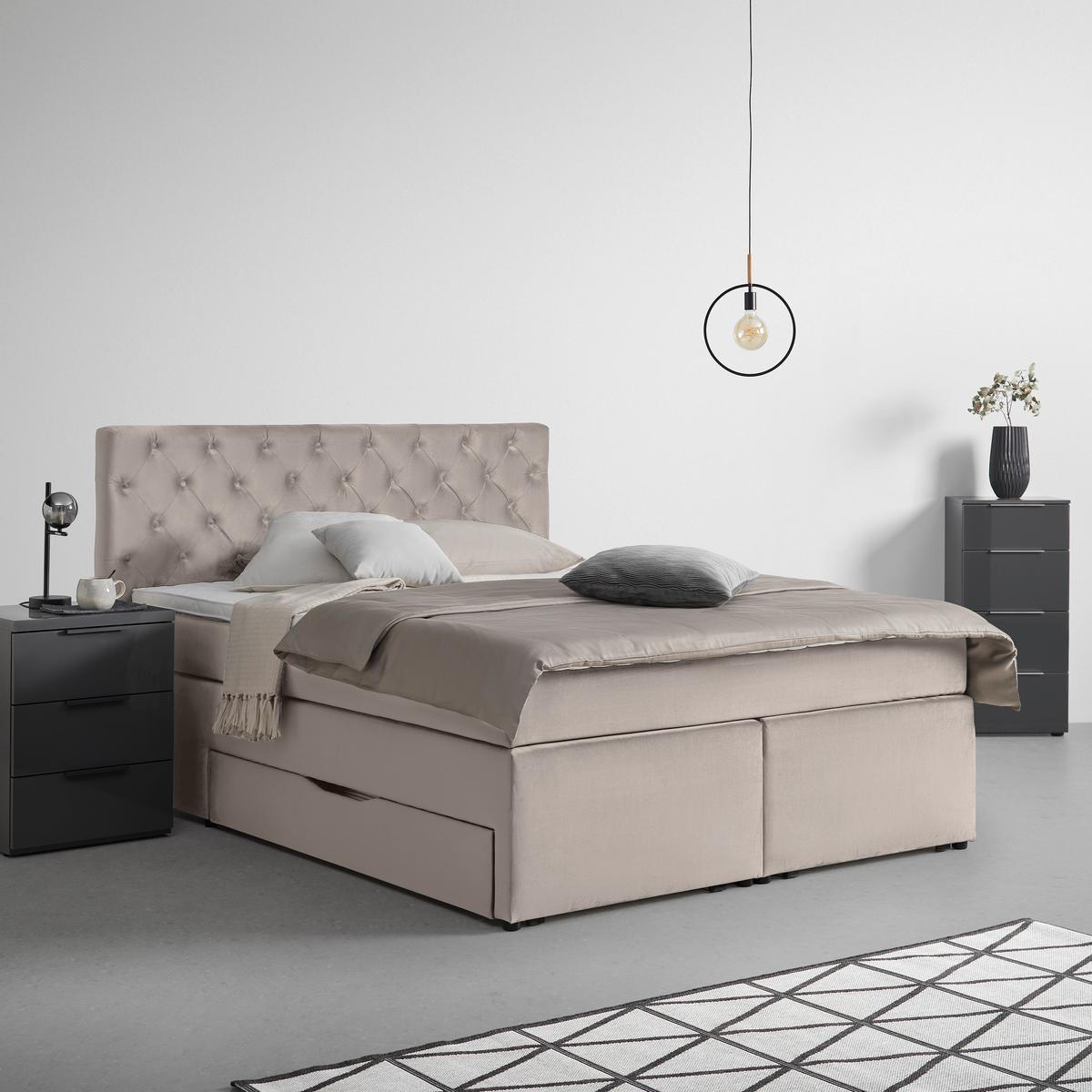 Boxspringbett Chester Beige ca. 180x200cm - Beige/Schwarz, Holzwerkstoff/Kunststoff (180/200cm) - Based