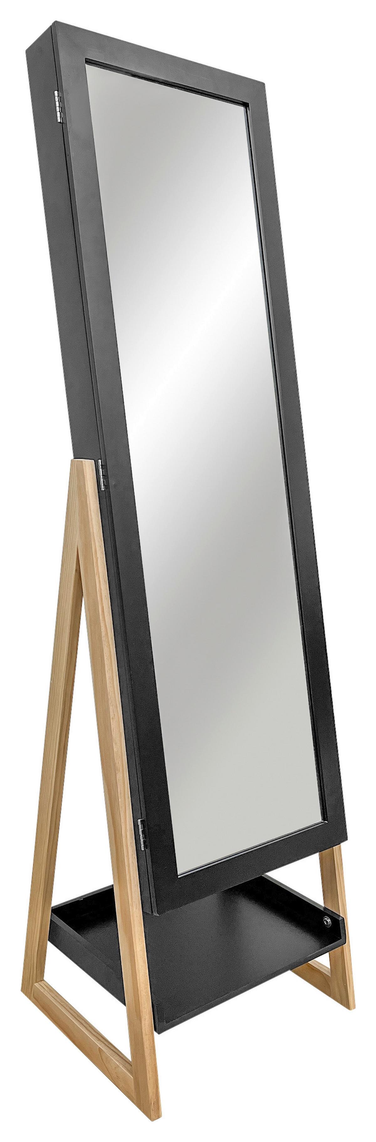 Schmuckschrank Viola Naturfarben/Schwarz - Schwarz/Naturfarben, MODERN, Glas/Holz (42/145/38cm) - Mömax