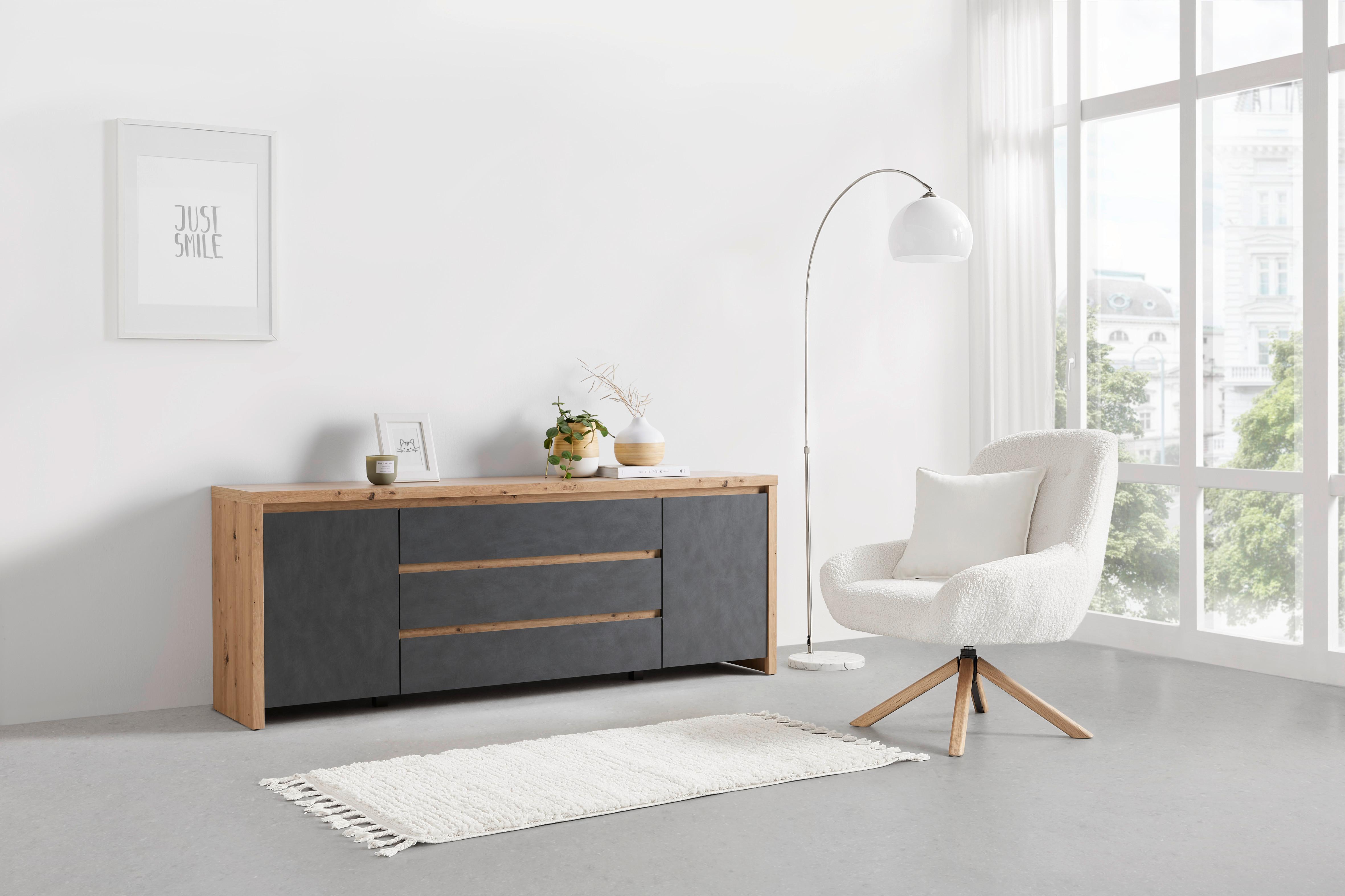 Mizica Za Hi-fi Naprave Larios, Barva Hrasta, Siva - siva/hrast artisan, Moderno, leseni material (190/71/40cm)