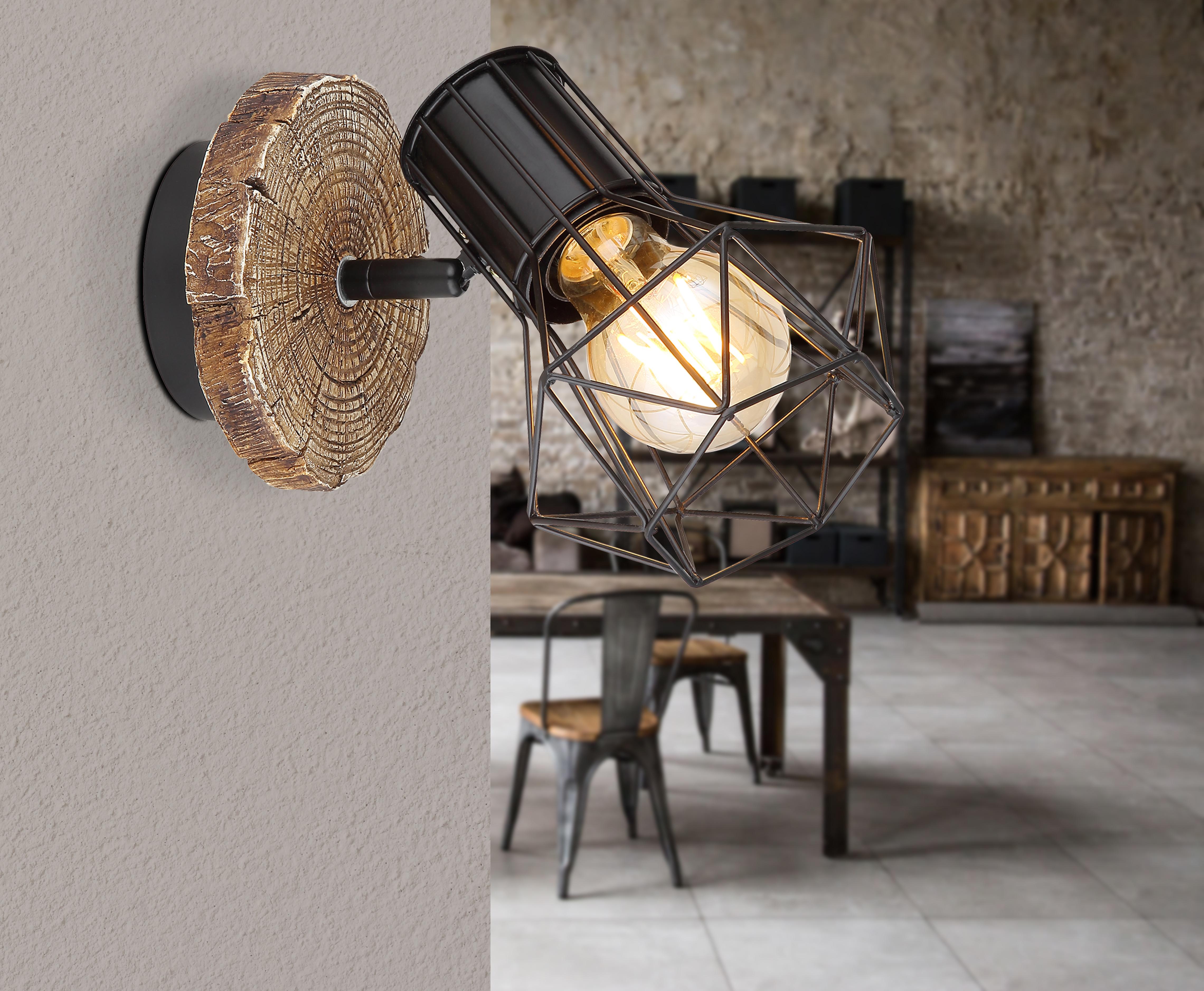 Strahler Priska max. 60 Watt - Schwarz/Naturfarben, KONVENTIONELL, Kunststoff/Metall (13/19,5/18,5cm) - Globo