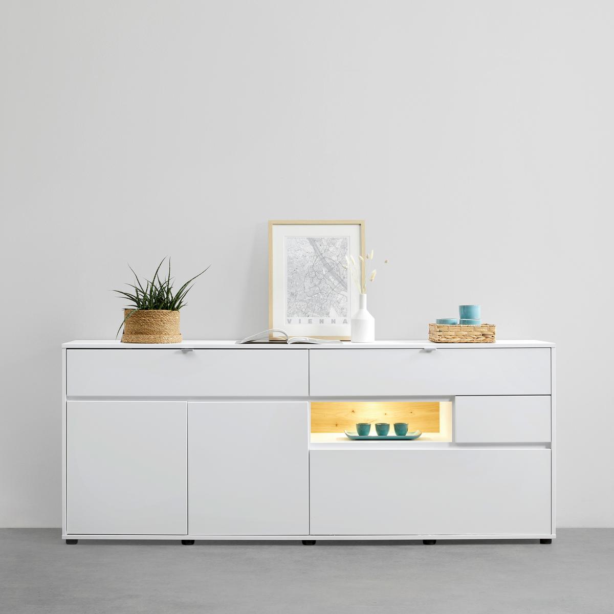 Sideboard in Weiss/Eiche Artisan - Chromfarben/Weiss, Modern, Holzwerkstoff/Metall (203/81/44cm) - Mömax