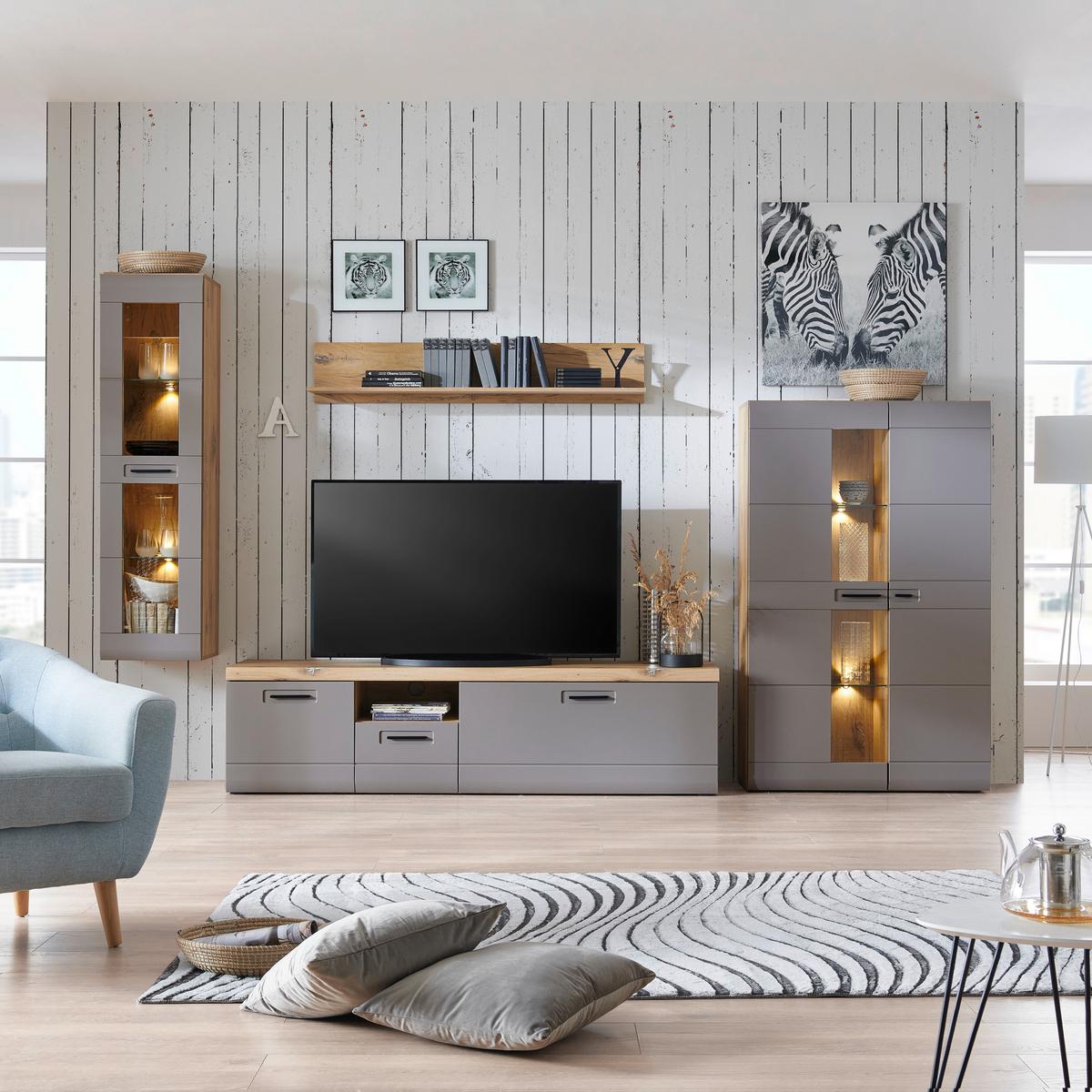 Tv-element Auris, Barva Hrasta, Siva - siva, Moderno, umetna masa/leseni material (190/50/50cm) - Mömax