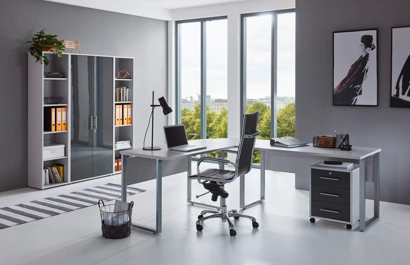 Büro Office Edition Set 3 Grau - Anthrazit Hochglanz/Grau, MODERN, Holzwerkstoff - MID.YOU
