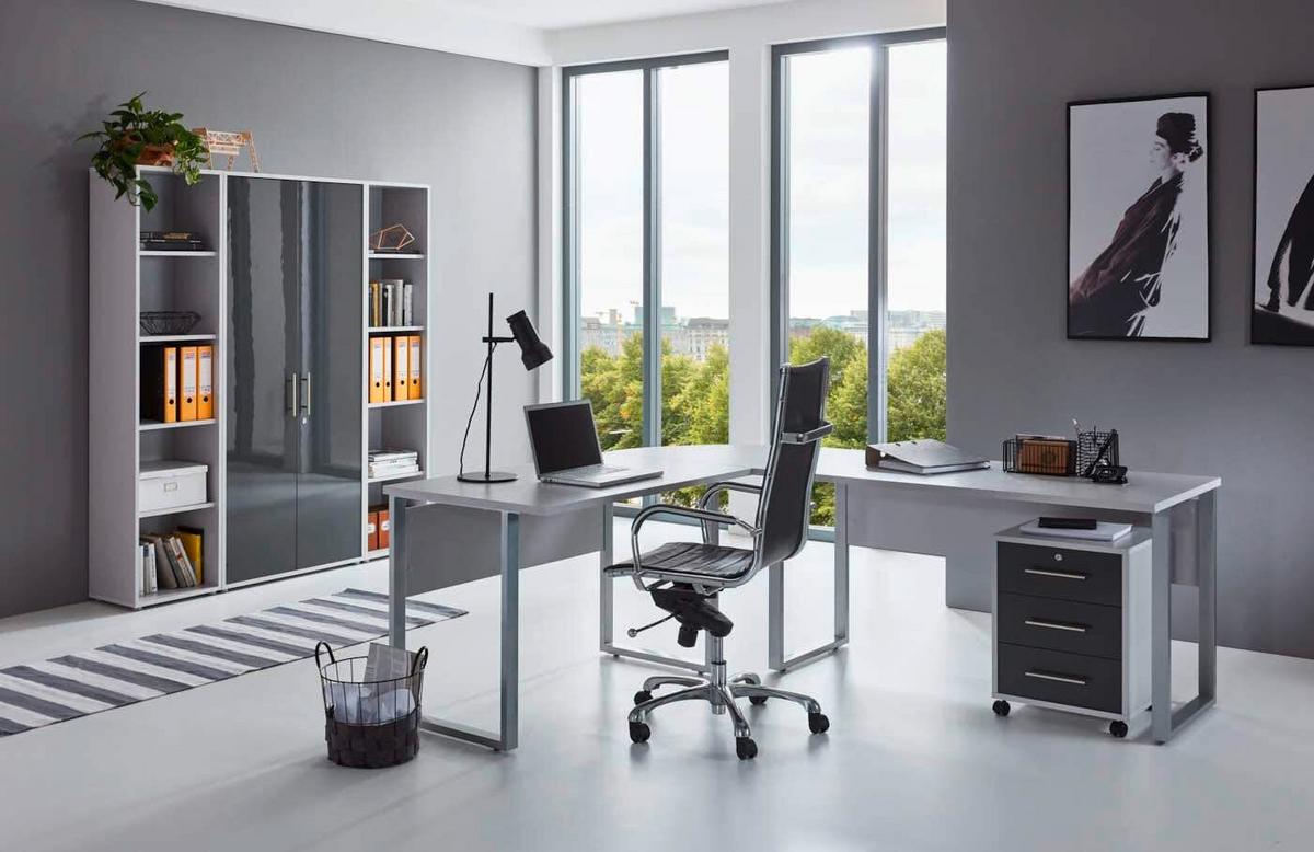 Büro Office Edition Set 3 Grau - Anthrazit Hochglanz/Grau, MODERN, Holzwerkstoff - MID.YOU
