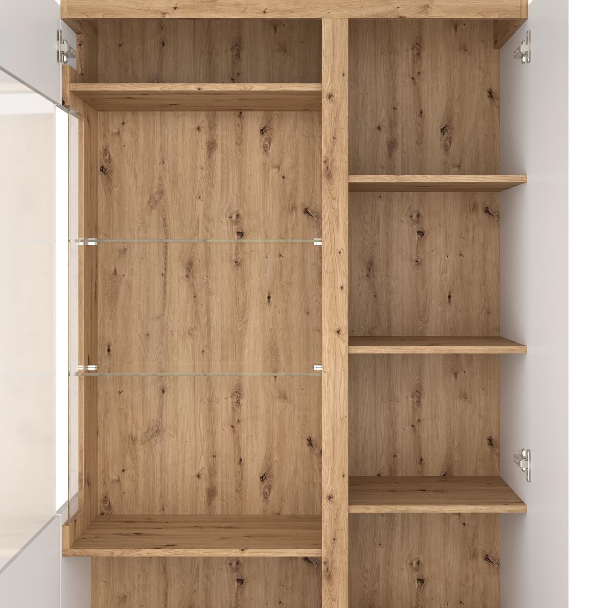 Vitrină CALABRIA - alb/culoare lemn stejar, Trend, sticlă/material pe bază de lemn (103,6/200,5/40cm) - Modern Living