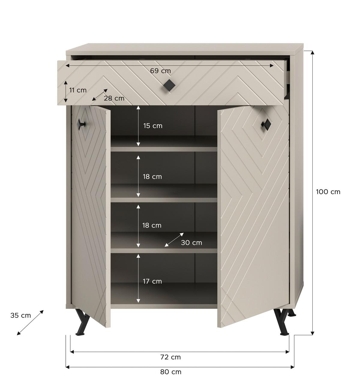 Ormarić Za Cipele Notes - Design, drvni materijal/metal (80/100/35cm) - Modern Living