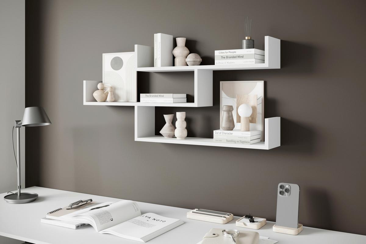 Stenski Regal Trio, Bela - bela, Basics, leseni material (119,1/55/18cm) - P & B