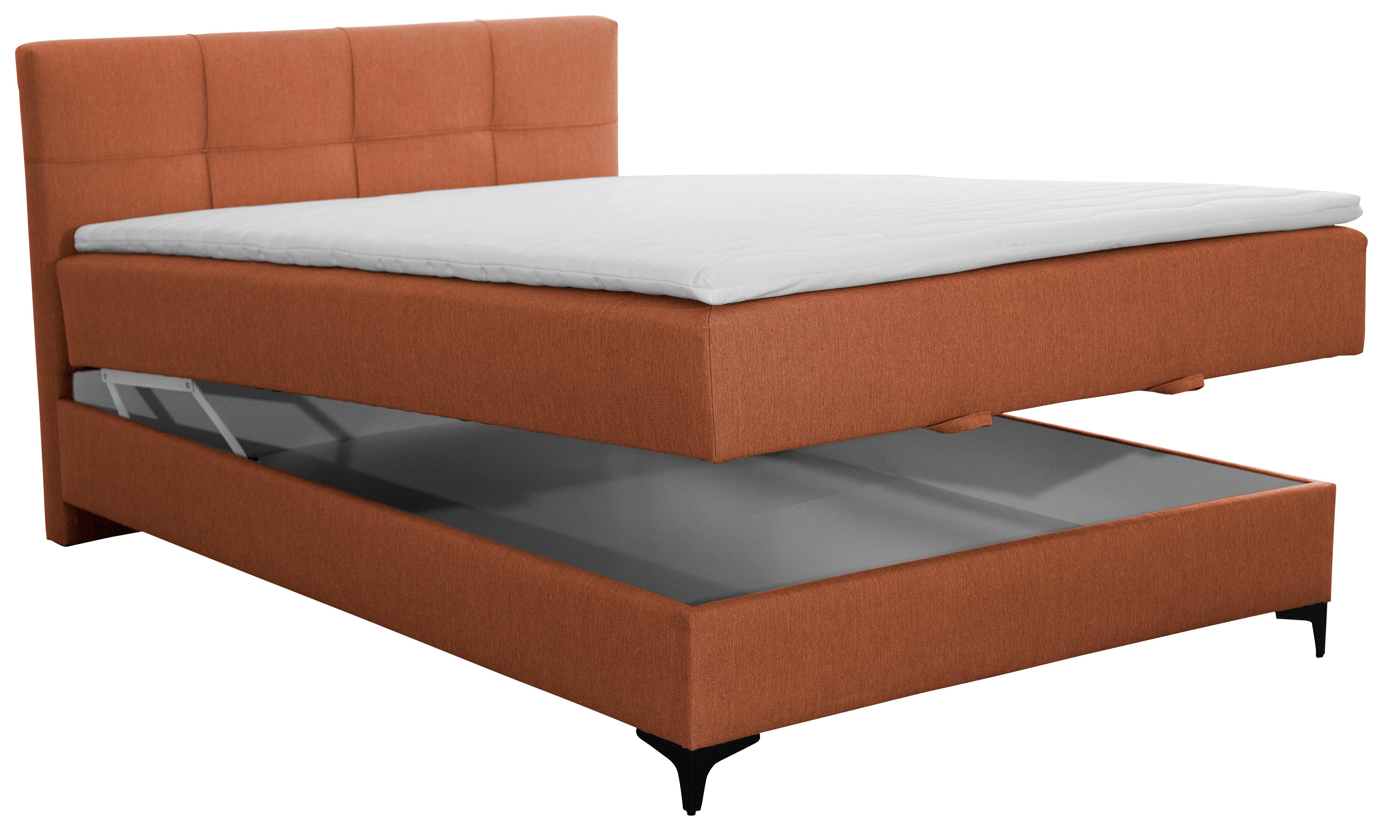 Oblazinjena Postelja Freddie, Opečnato Rjava, 140x200 - opečnato rjava/črna, Konvencionalno, kovina/tekstil (140/200cm) - Mömax
