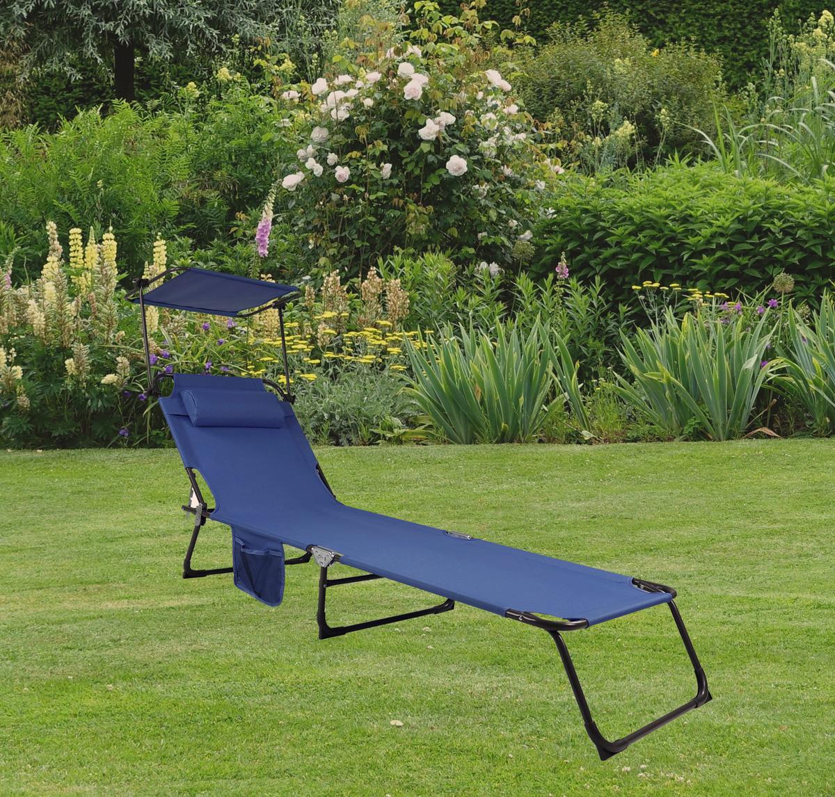 Gartenliege Bindox L ca. 55x24x185 cm Blau - Blau, MODERN, Kunststoff/Textil (55/24/185cm) - Ambia Garden