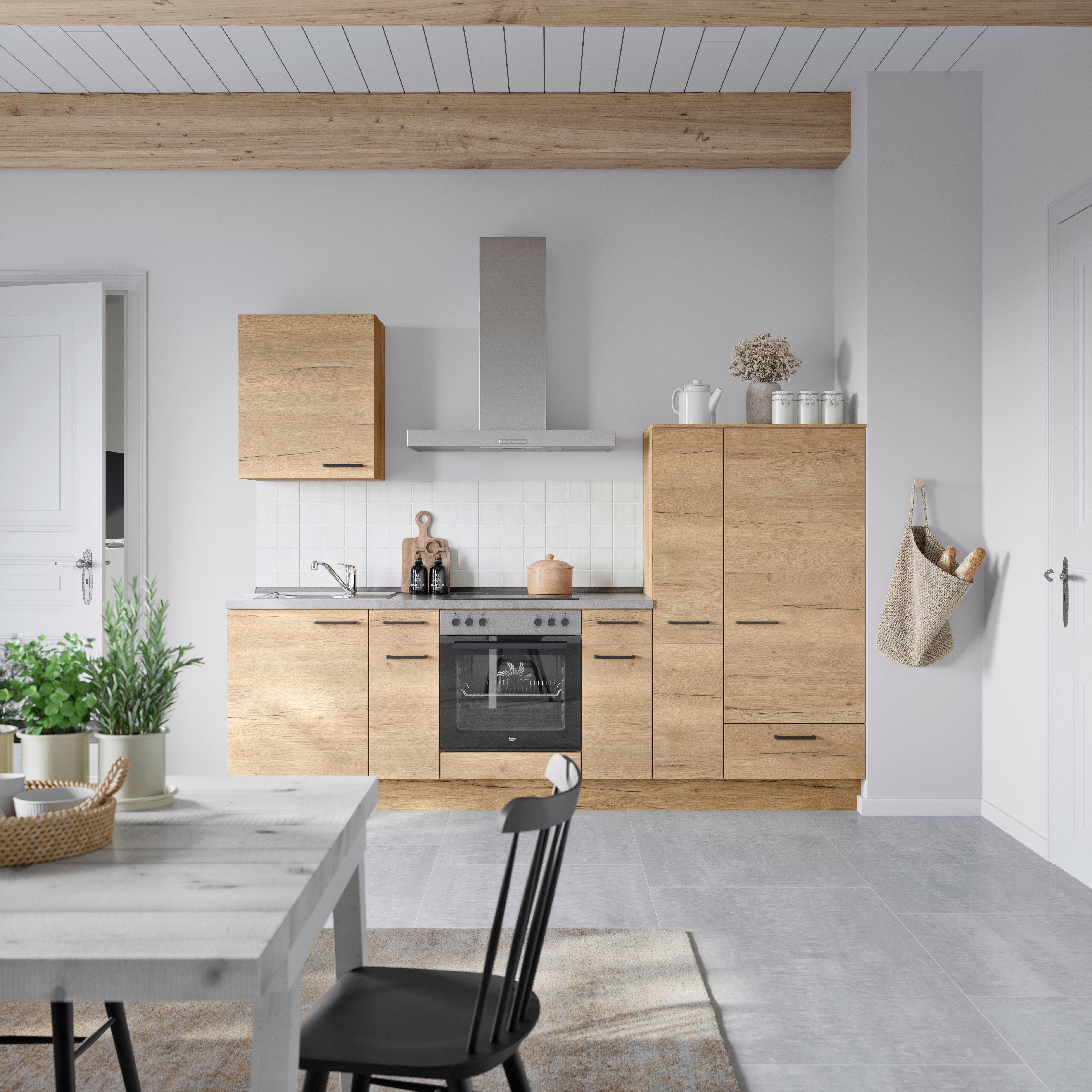 Küchenblock Structura Low m. Geräten Eiche - Schieferfarben/Eichefarben, MODERN, Holzwerkstoff/Metall (270cm) - Nobilia