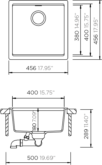 Spüle KIRN100UTWI, Unterbau - MODERN (45,6/45,6cm) - Schock