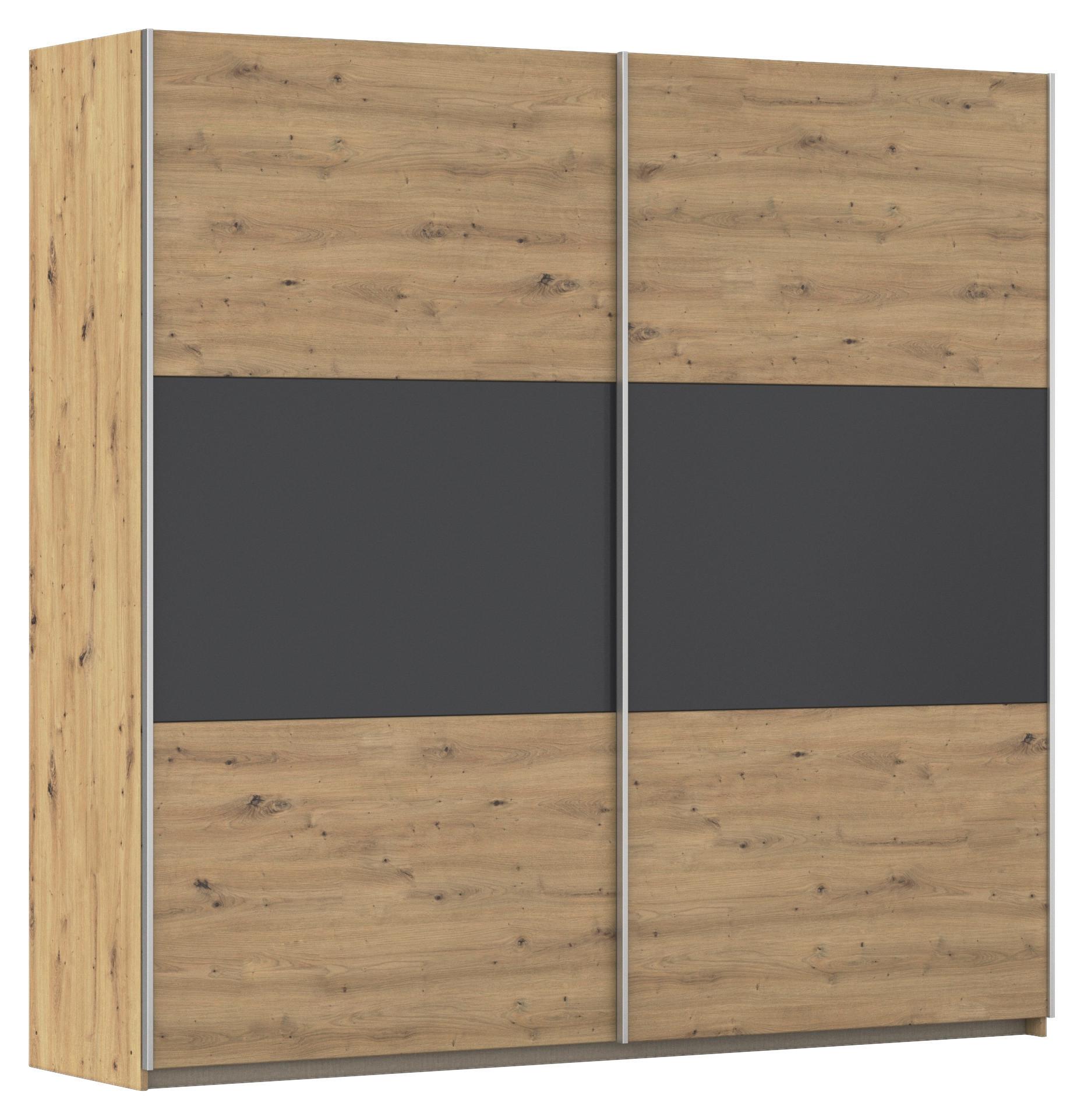 Omara Z Drsnimi Vrati Foster, Hrast, Siva, 218 Cm - siva/barve aluminija, Konvencionalno, kovina/leseni material (218/210/59cm)