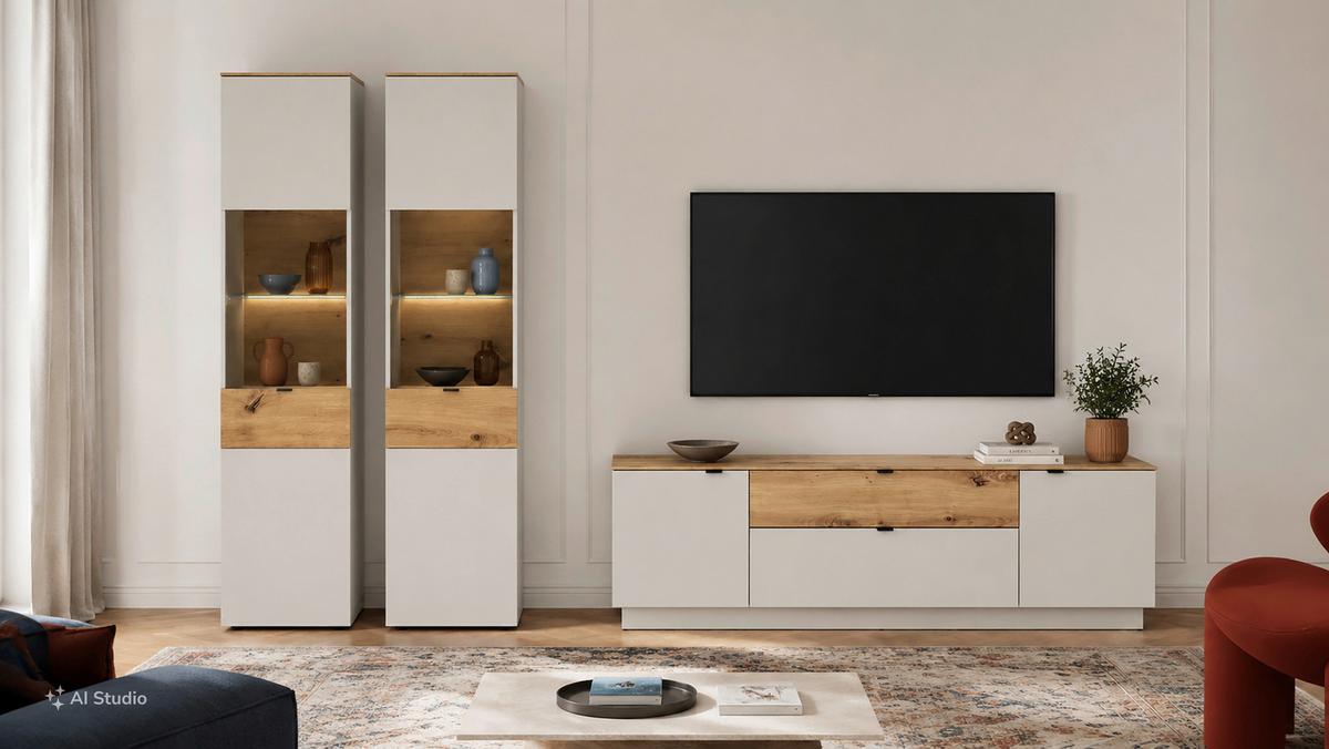 Tv Komoda Viona - kašmir/hrast Artisan, Basics, drvni materijal/metal (180/59,5/40cm) - Modern Living