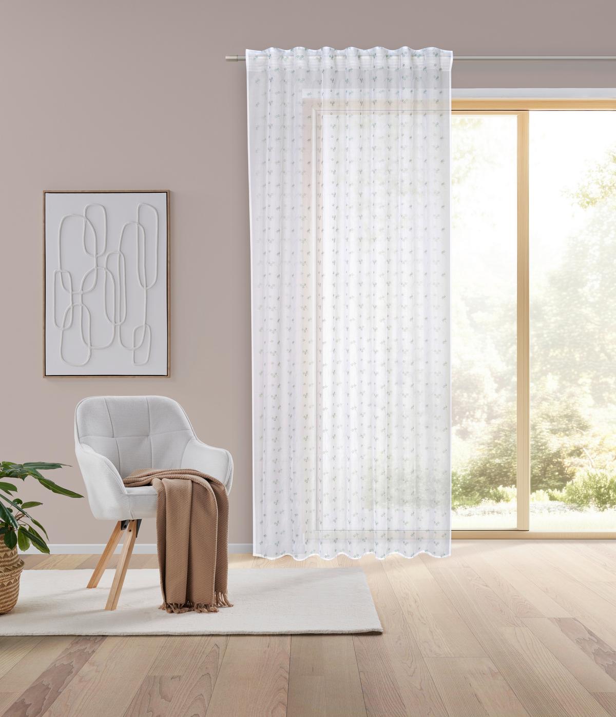 Fertigvorhang Stella Weiß/Grün ca. 140x245cm - Grün, ROMANTIK / LANDHAUS, Textil (140/245cm) - Mömax