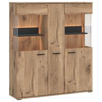 VITRINĂ PARDOO - culoare lemn stejar/antracit, Trend, sticlă/material pe bază de lemn (115/133,7/37cm) - Modern Living