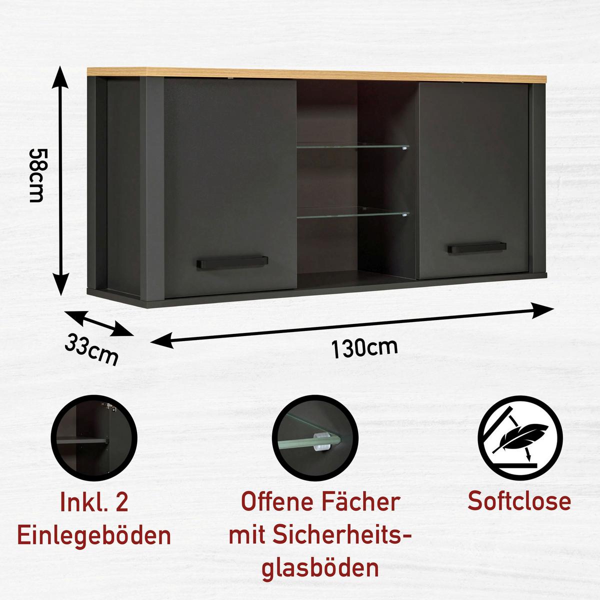 Küchenleerblock Bundle 9 o. Geräte Anthrazit - Anthrazit/Schwarz, MODERN, Glas/Holzwerkstoff (430/227/60cm) - home24