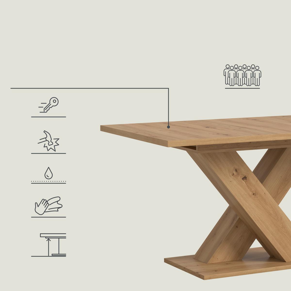 Ausziehtisch Marlon Eiche Artisan ca. 150-190x90x76 cm - Eiche Artisan, KONVENTIONELL, Holzwerkstoff (150-190/90/76cm) - MID.YOU