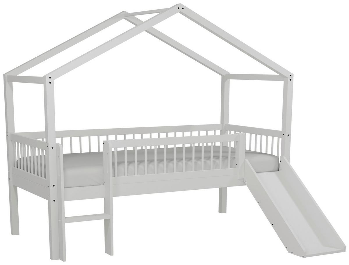 Hausbett FORREST Weiß ca.90x200cm Echtholz, Rutsche - Naturfarben/Weiß, MODERN, Holz (90/200cm) - Vipack