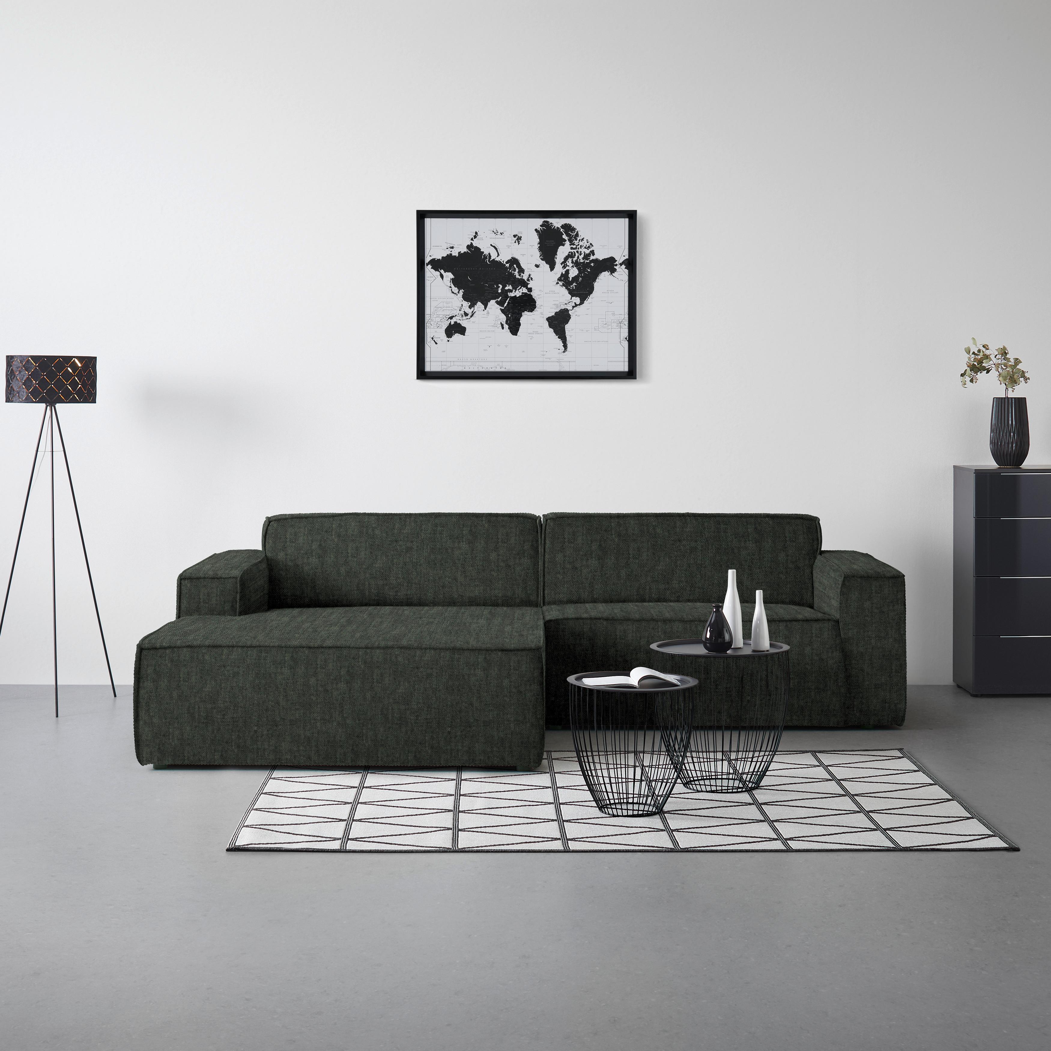 Wohnlandschaft Loft Dunkelgrün - Dunkelgrün/Schwarz, MODERN, Kunststoff/Textil (172/75/265cm) - Mömax