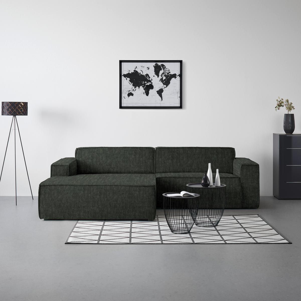 Wohnlandschaft Loft Dunkelgrün - Dunkelgrün/Schwarz, MODERN, Kunststoff/Textil (172/75/265cm) - Mömax