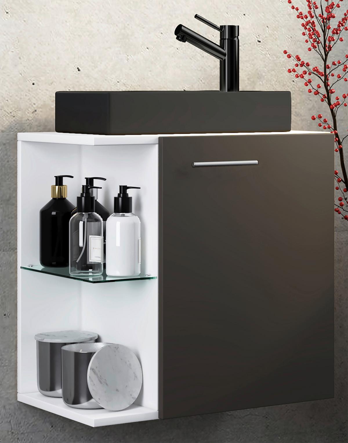 Waschtischkombi Hausa Bl - Weiss/Anthrazit, Modern, Glas/Keramik (52cm) - MID.YOU