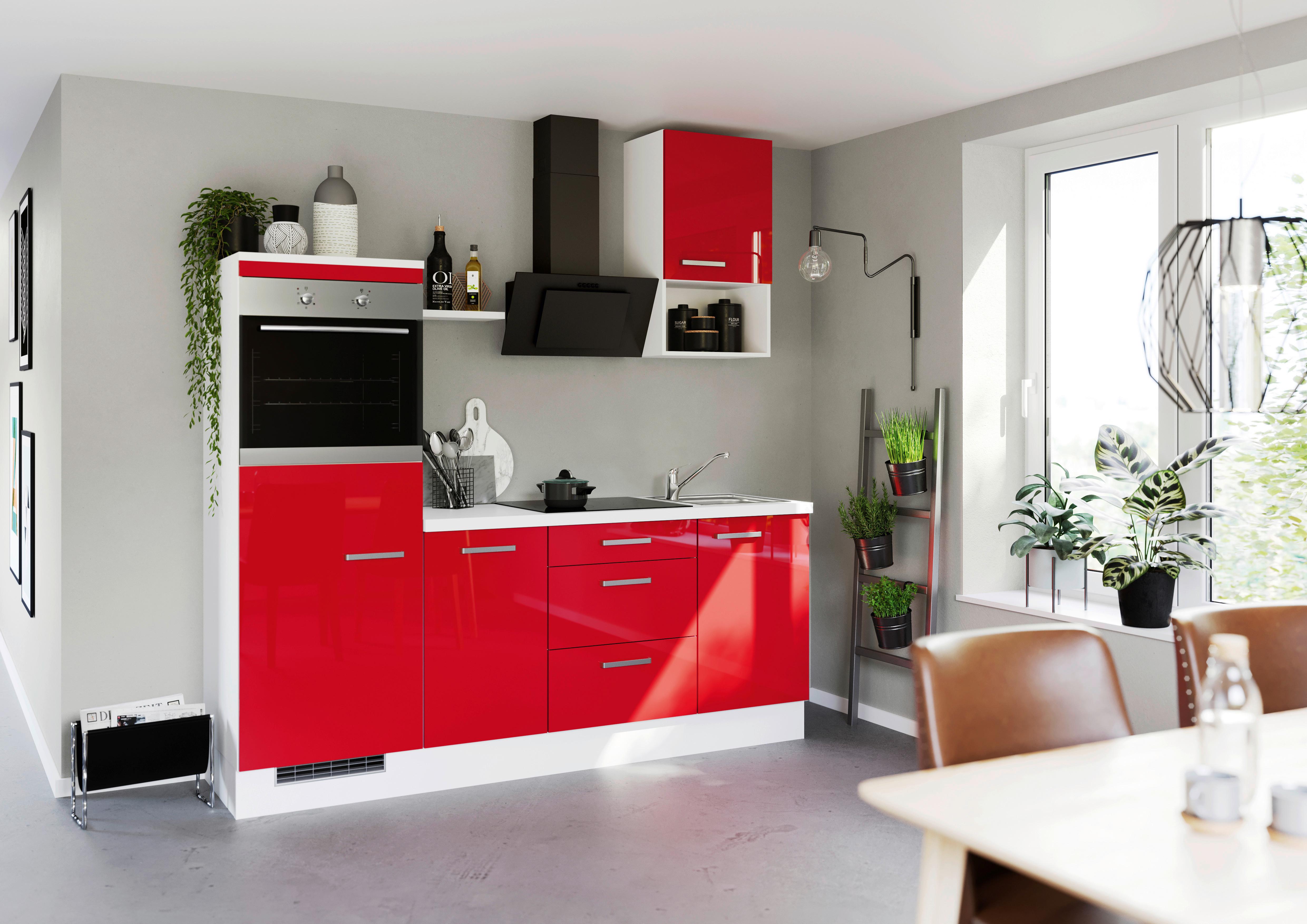 Küchenblock inkl. 5 E-Geräte IP4050 Rot/Weiß - Edelstahlfarben/Rot, Trend, Holzwerkstoff/Metall (215cm) - Impuls